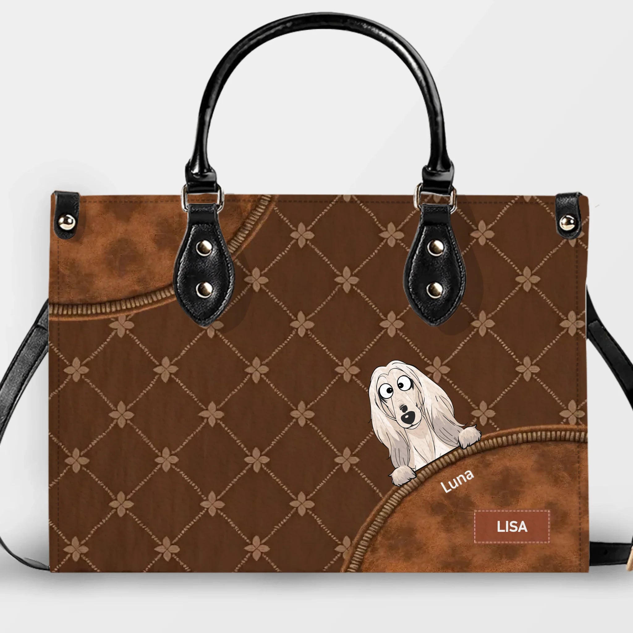 Custom Dog Mom Handbag - Quilted Leather Dogs Peeking Handbag for Dog Sitters - 89Prints