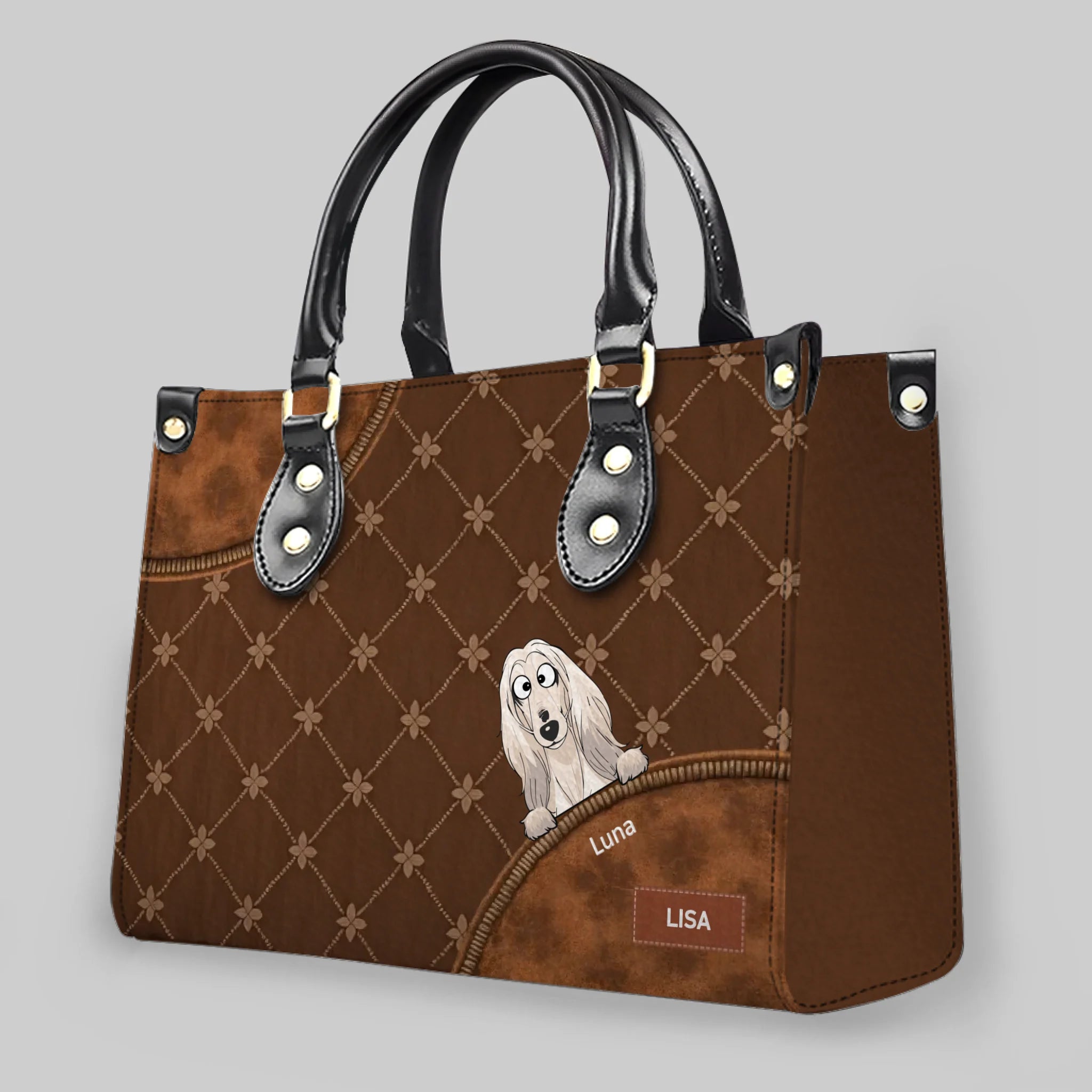 Custom Dog Mom Handbag - Quilted Leather Dogs Peeking Handbag for Dog Sitters - 89Prints