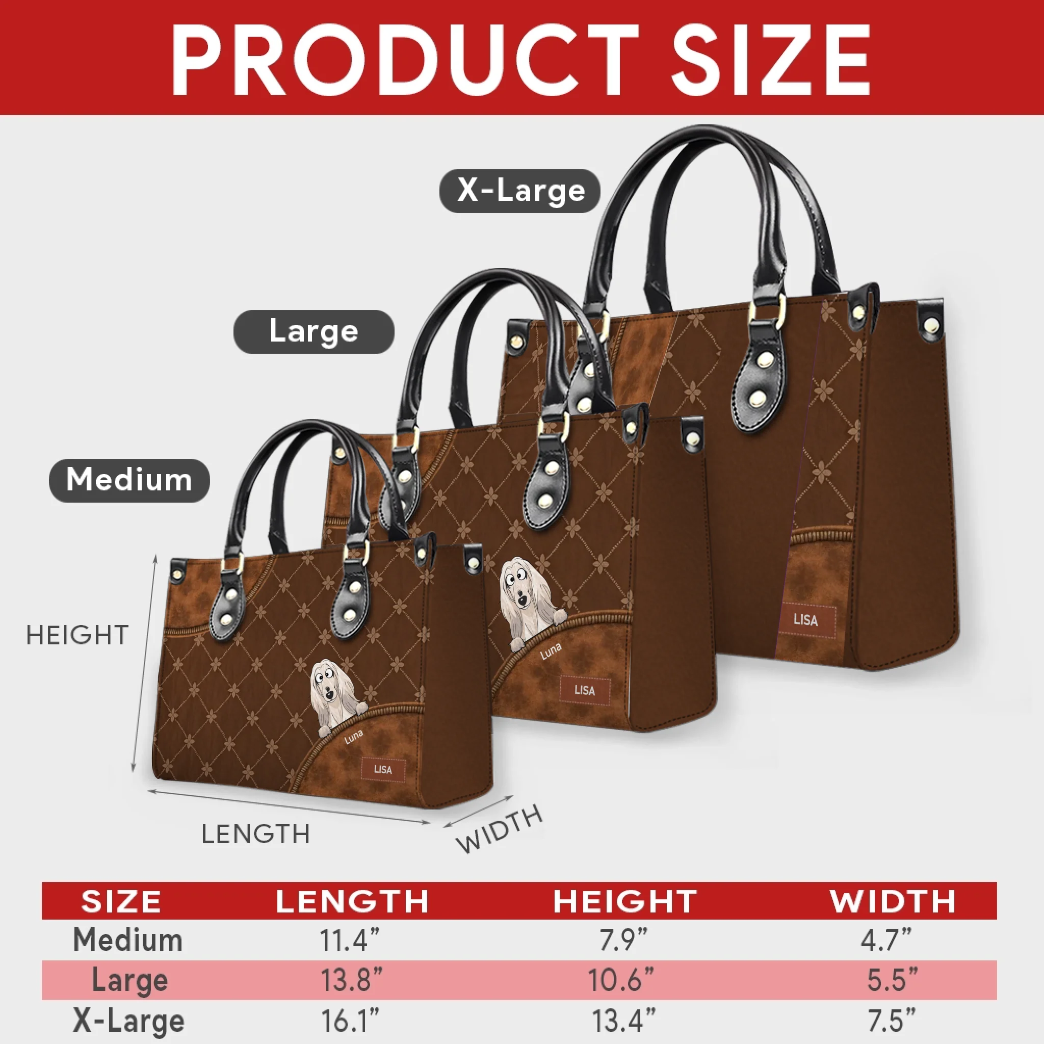Custom Dog Mom Handbag - Quilted Leather Dogs Peeking Handbag for Dog Sitters - 89Prints