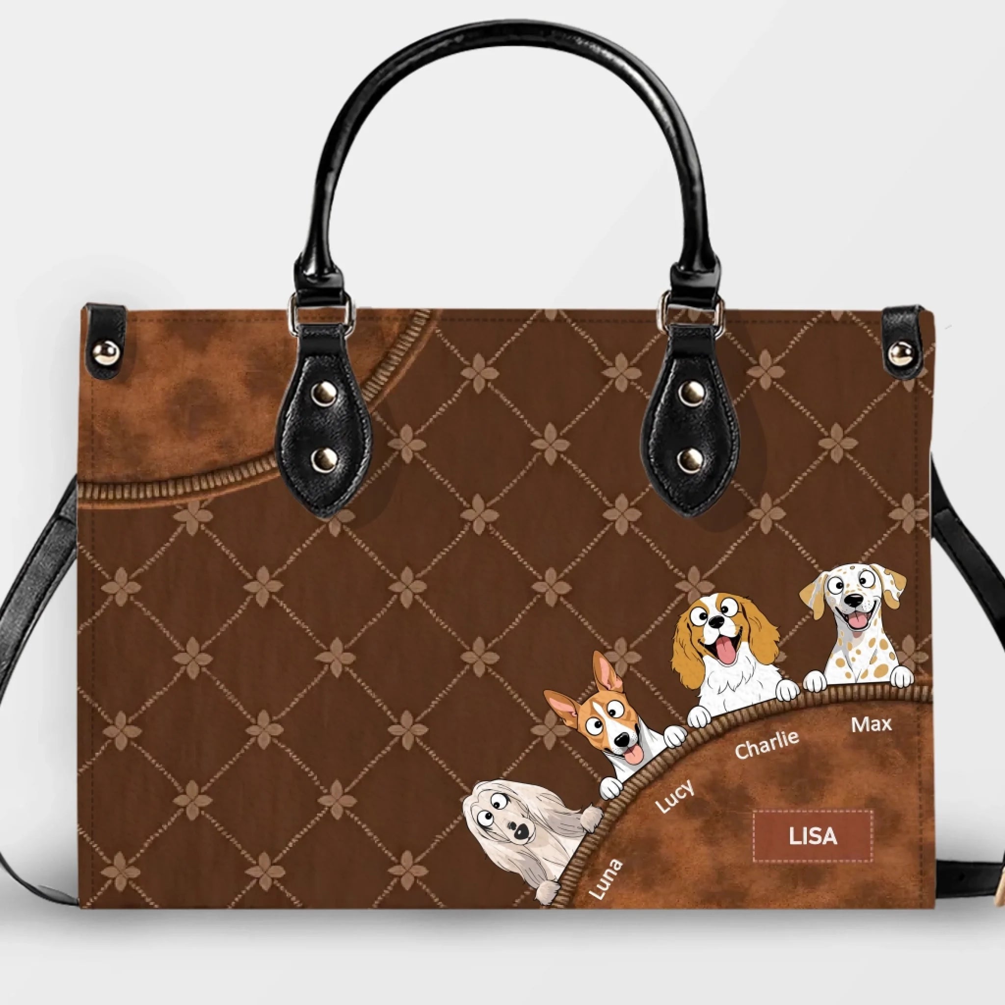 Custom Dog Mom Handbag - Quilted Leather Dogs Peeking Handbag for Dog Sitters - 89Prints
