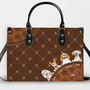 Custom Dog Mom Handbag - Quilted Leather Dogs Peeking Handbag for Dog Sitters - 89Prints