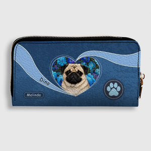 Custom Pug Wallet Present - Floral Heart Design With Name & Paw Print | 89Prints