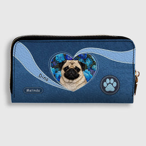 Custom Pug Wallet Present - Floral Heart Design With Name & Paw Print | 89Prints