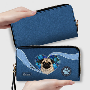 Custom Pug Wallet Present - Floral Heart Design With Name & Paw Print | 89Prints