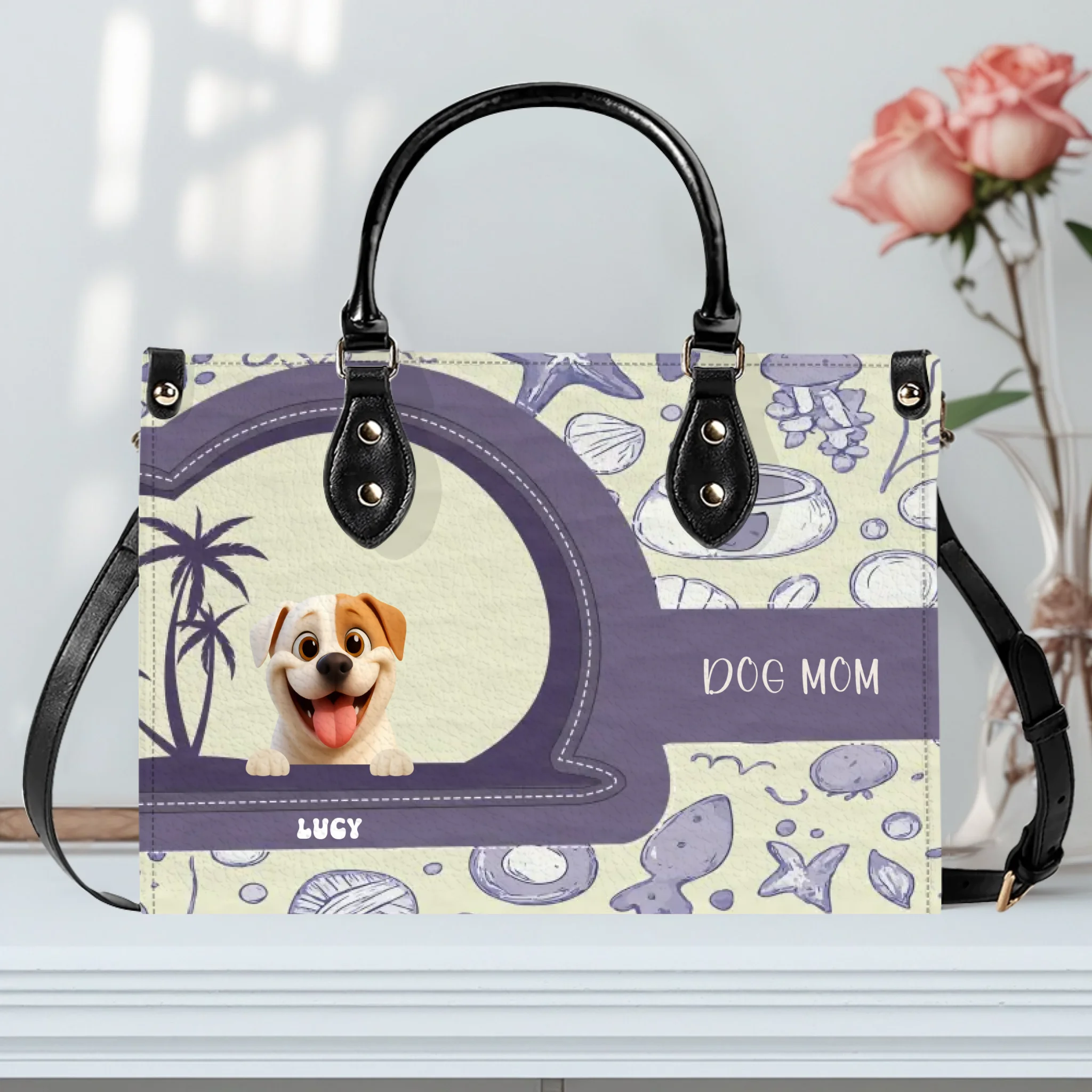 Ocean Seashell Doodle Pattern Dog Handbag – Custom Dog Art & Best Gifts For Dog Owners - 89Prints