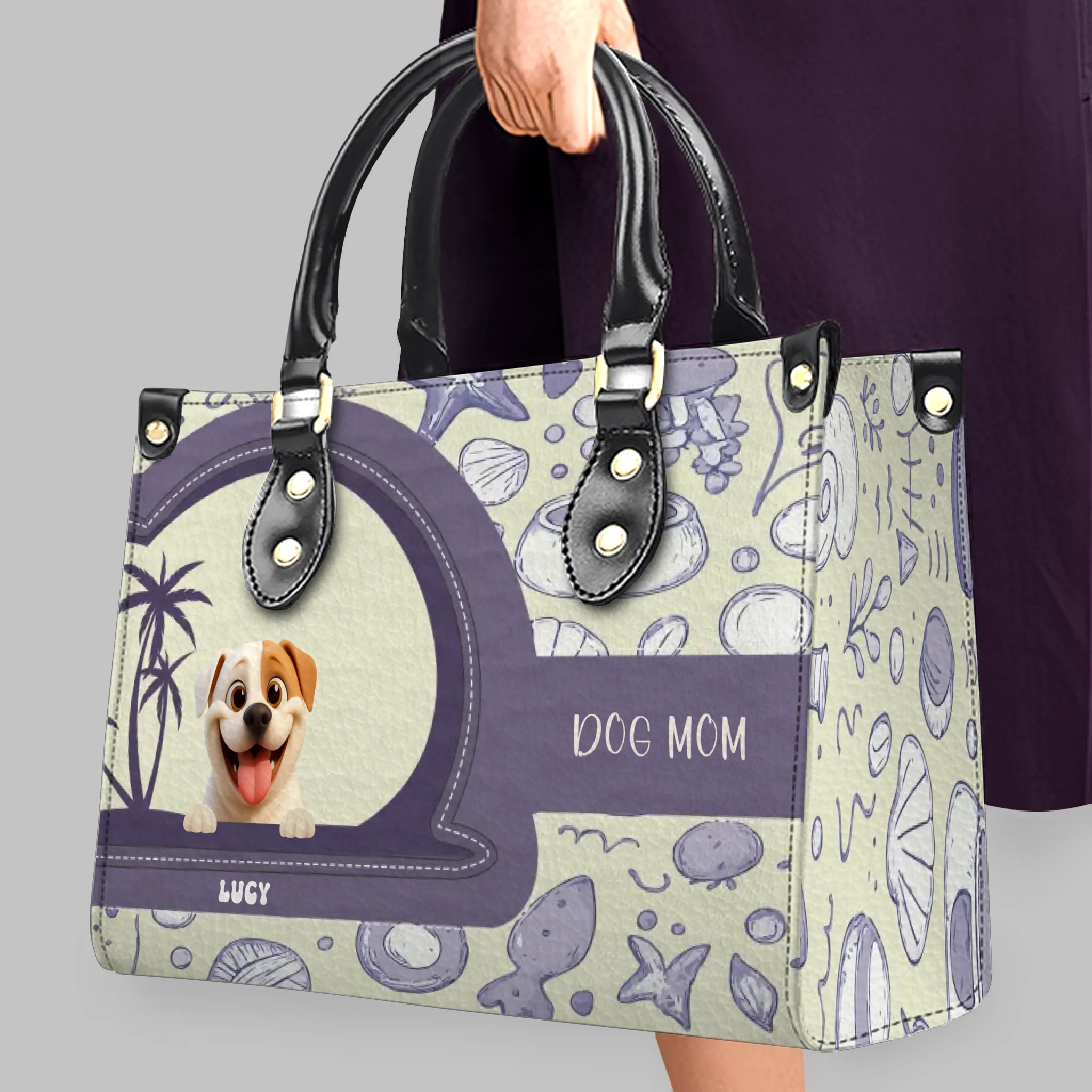 Ocean Seashell Doodle Pattern Dog Handbag – Custom Dog Art & Best Gifts For Dog Owners - 89Prints