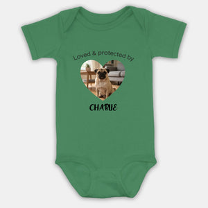Personalized Pug Baby Onesie Gift - Loved & Protected By My Dog | 89Prints