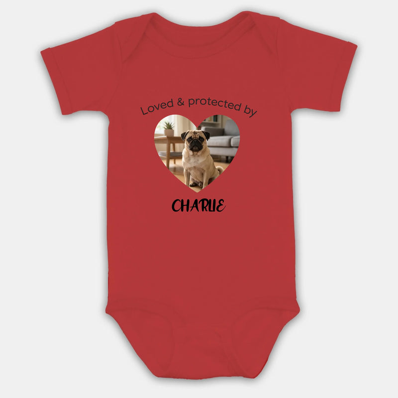 Personalized Pug Baby Onesie Gift - Loved & Protected By My Dog | 89Prints