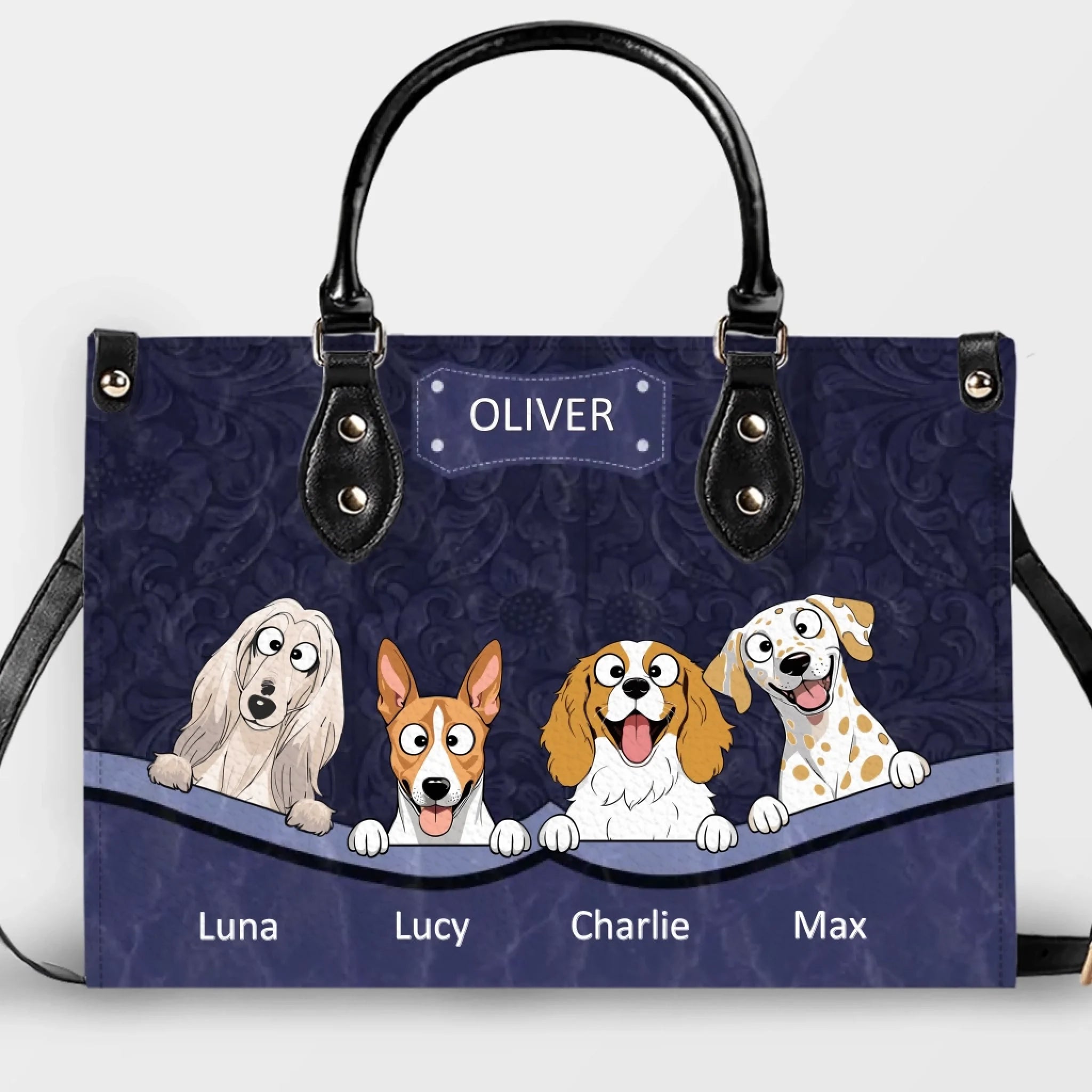 Ornamental Embossed Pattern Dog Handbag – Custom Dog illustration Present for Dog Mom - 89Prints