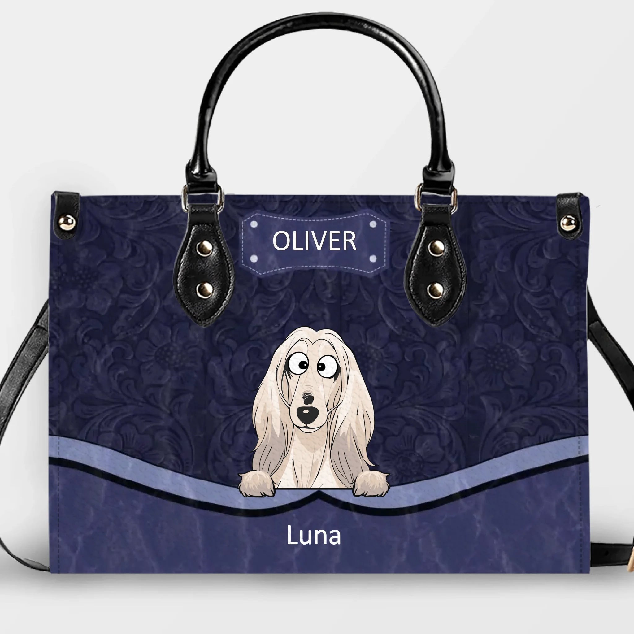 Ornamental Embossed Pattern Dog Handbag – Custom Dog illustration Present for Dog Mom - 89Prints