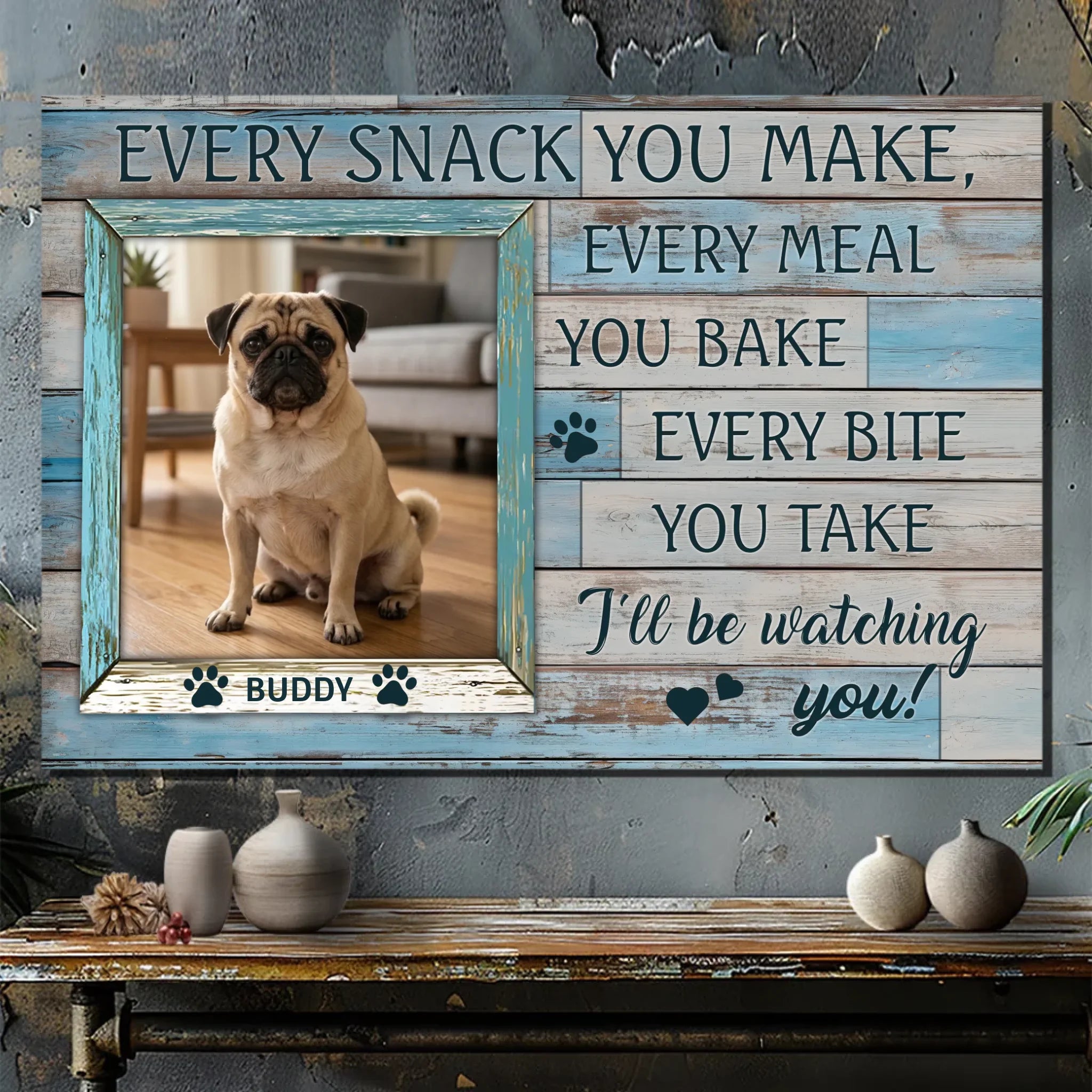 Touching Customized Pug Canvas Wall Art Gift - I'll Be Watching You | 89Prints