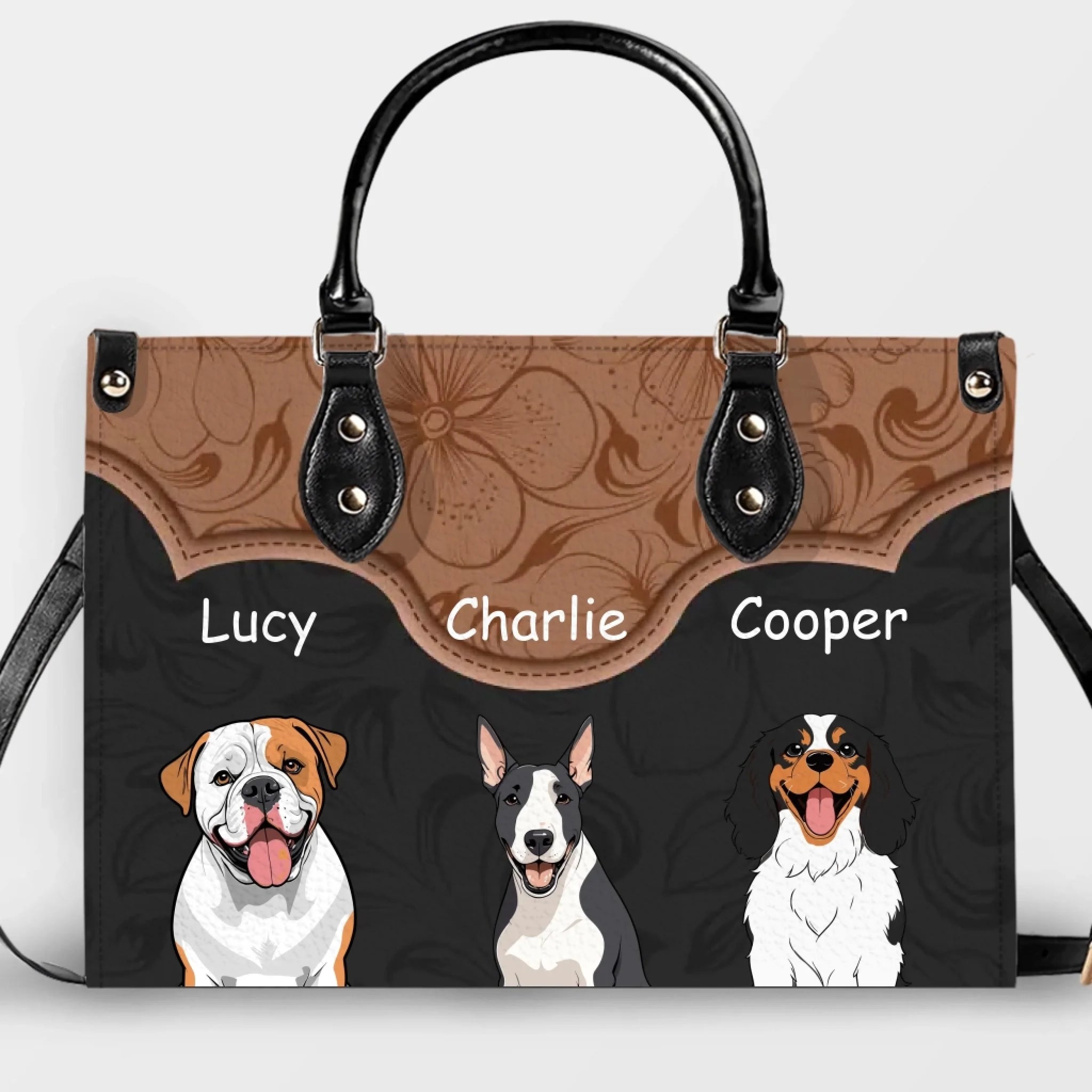 Floral Curved Panel Pet Artwork Handbag – Custom Dog Art & Name Gift for Dog Lovers - 89prints