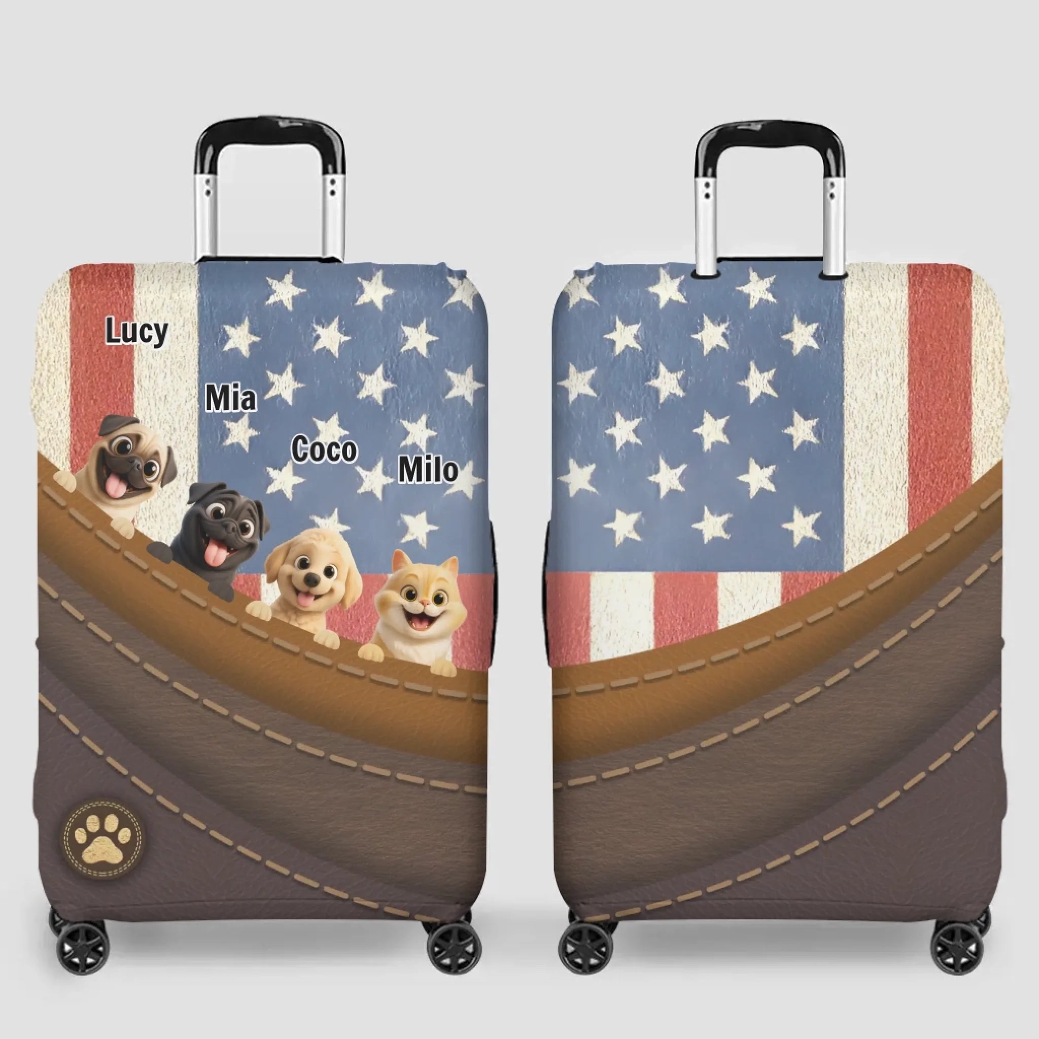 Cherished Custom Pug Luggage Cover Gift - Vintage USA Dog Luggage Cover | 89Prints