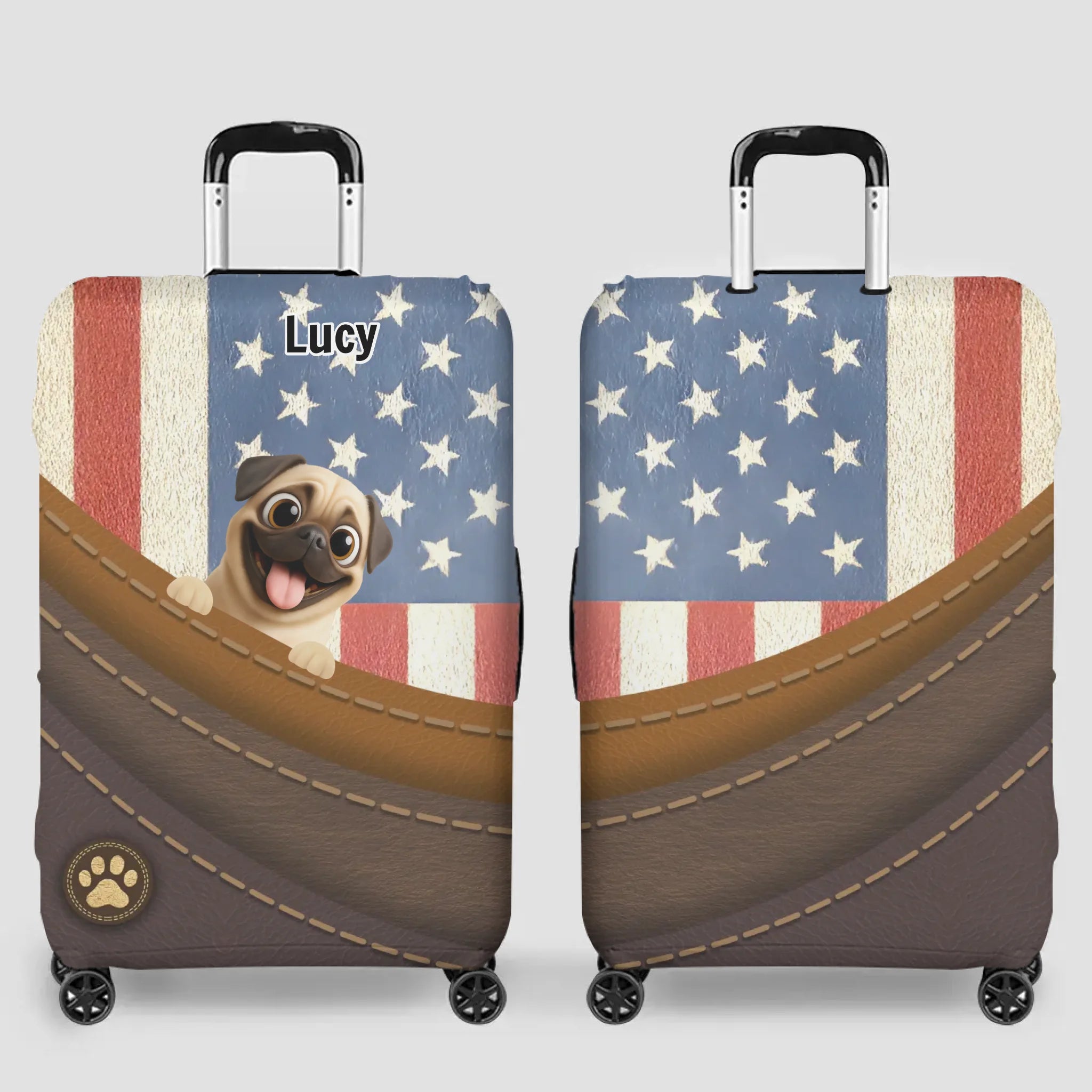 Cherished Custom Pug Luggage Cover Gift - Vintage USA Dog Luggage Cover | 89Prints