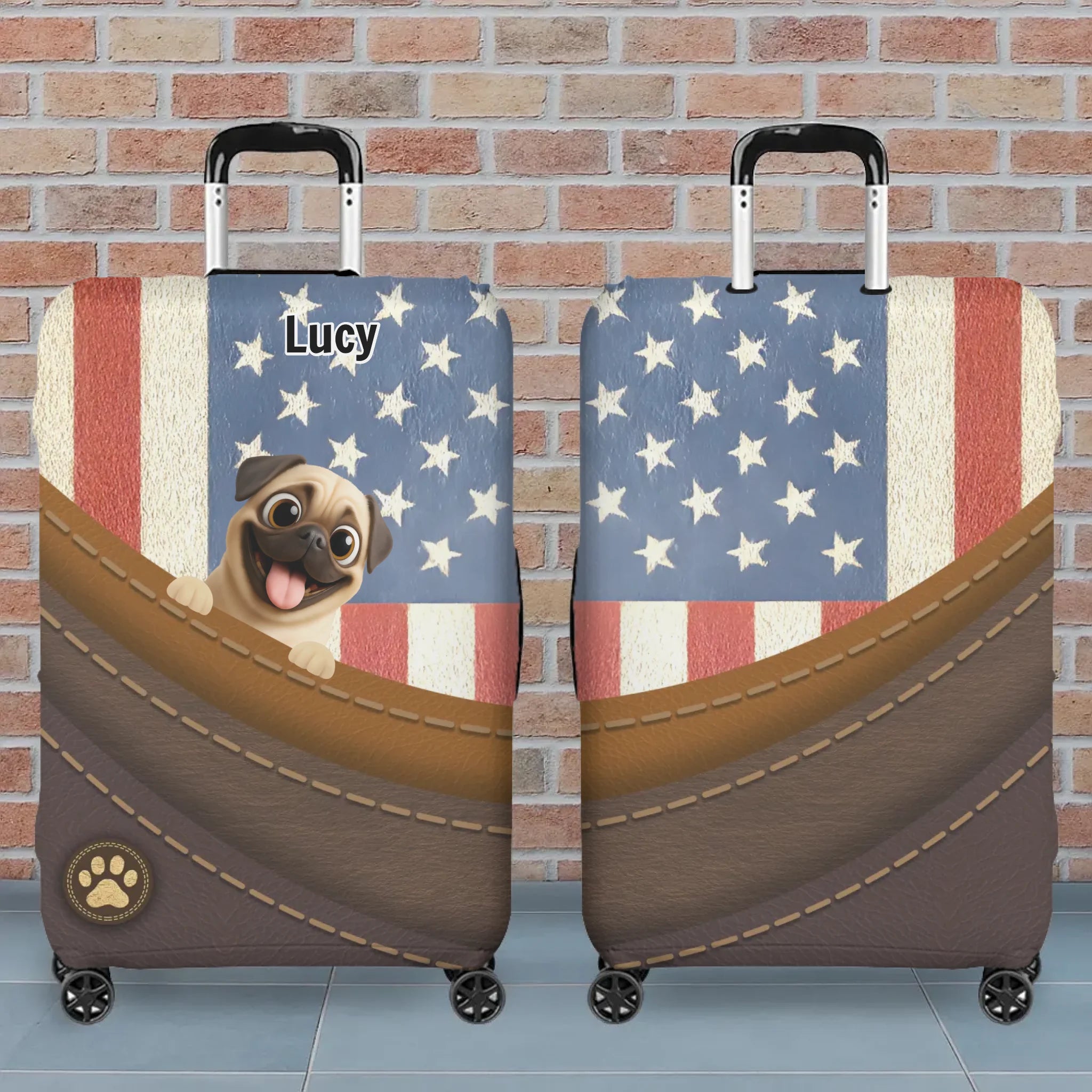 Cherished Custom Pug Luggage Cover Gift - Vintage USA Dog Luggage Cover | 89Prints