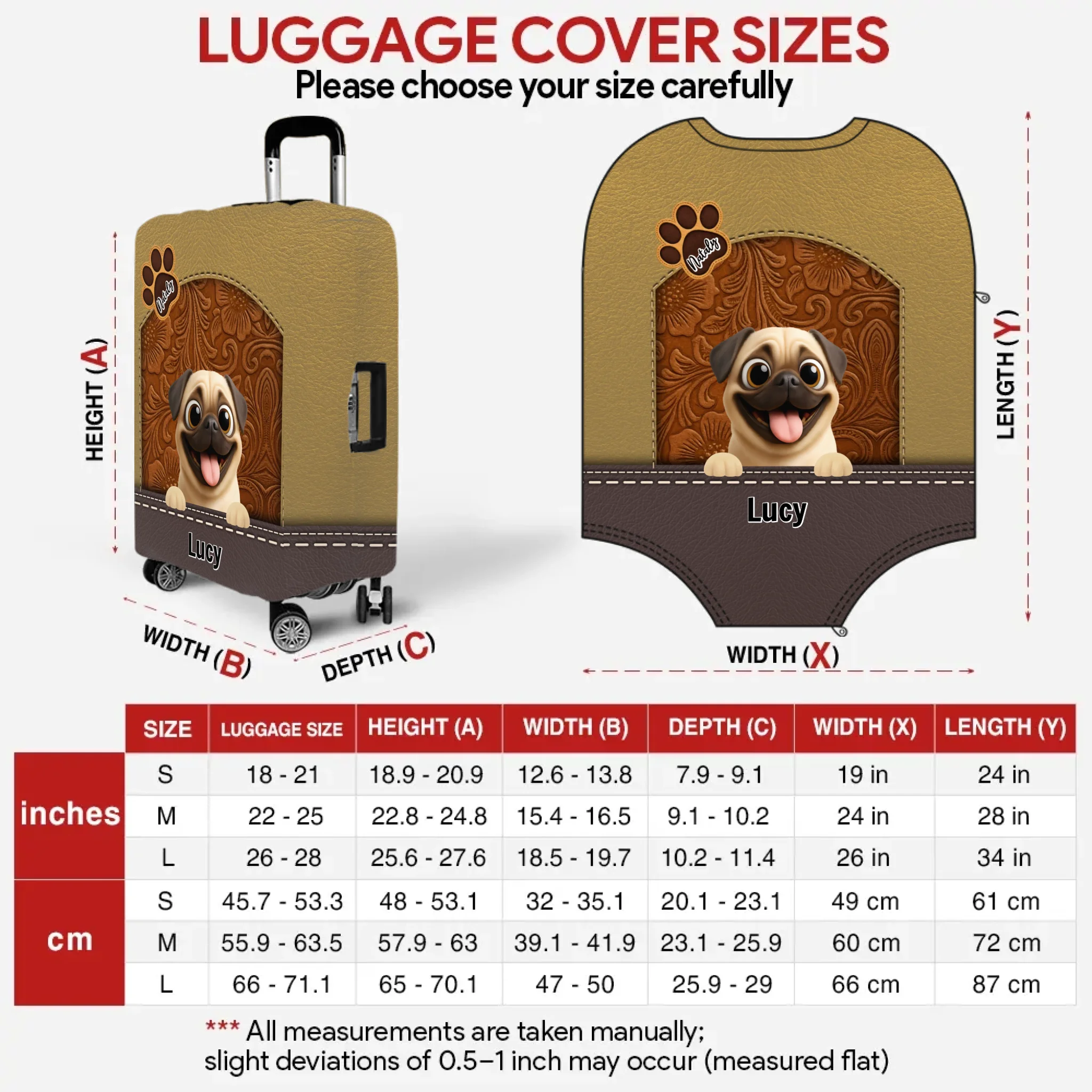 Meaningful Personalized Pug Retro Dog Illustration Luggage Cover Gift | 89Prints