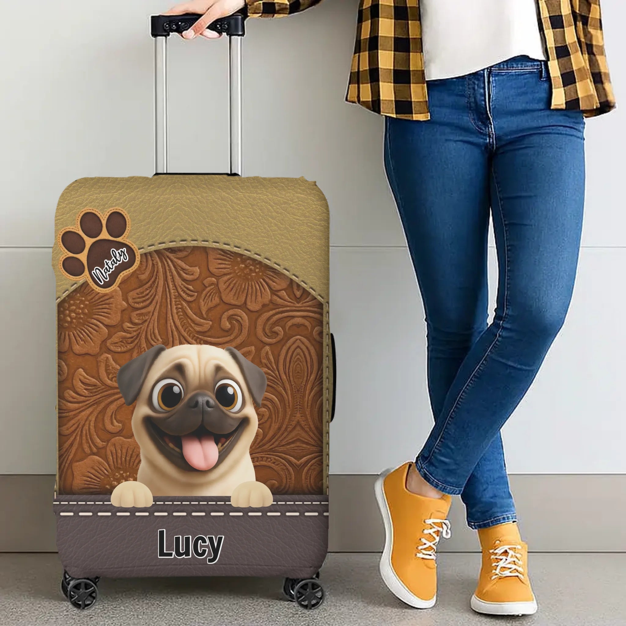 Meaningful Personalized Pug Retro Dog Illustration Luggage Cover Gift | 89Prints