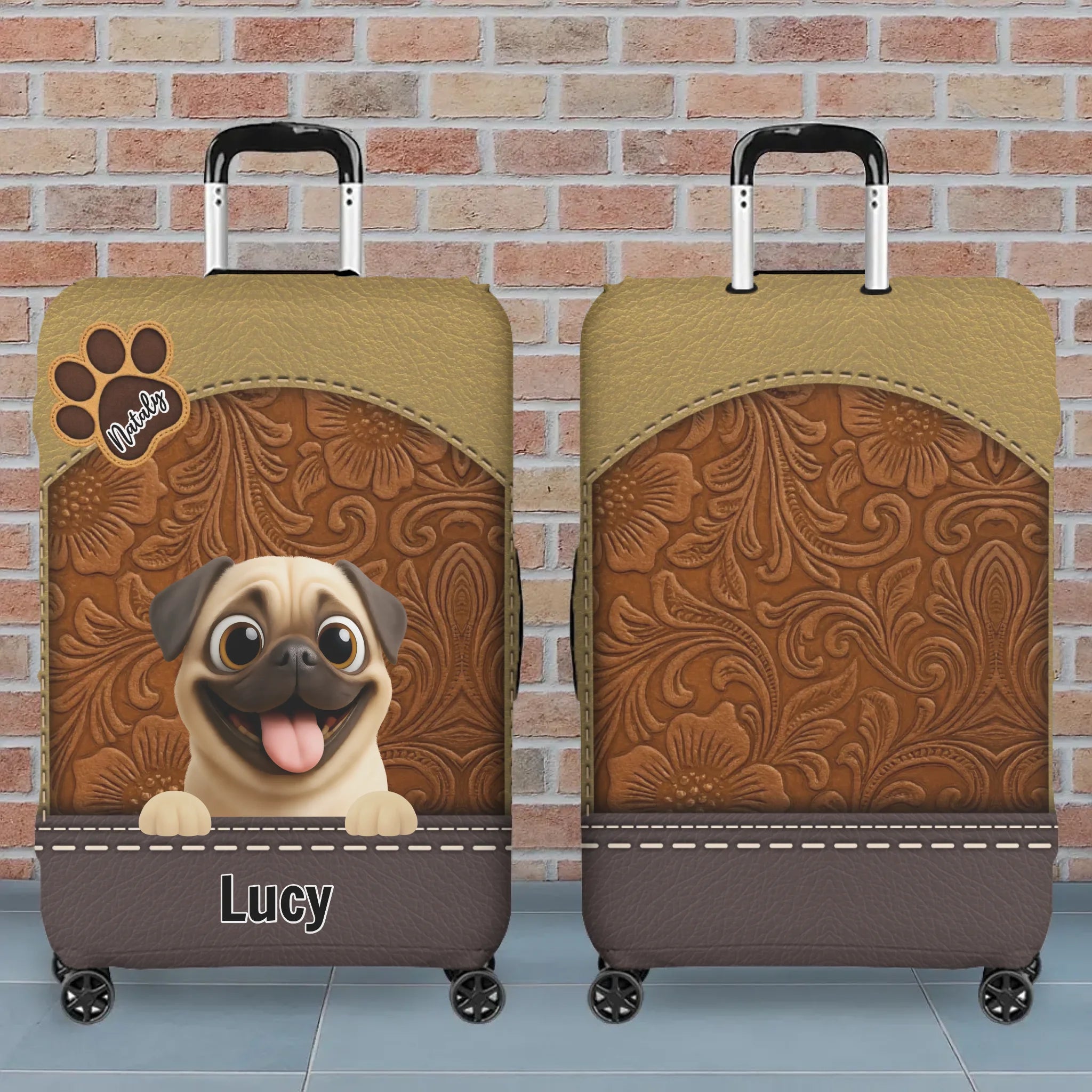 Meaningful Personalized Pug Retro Dog Illustration Luggage Cover Gift | 89Prints