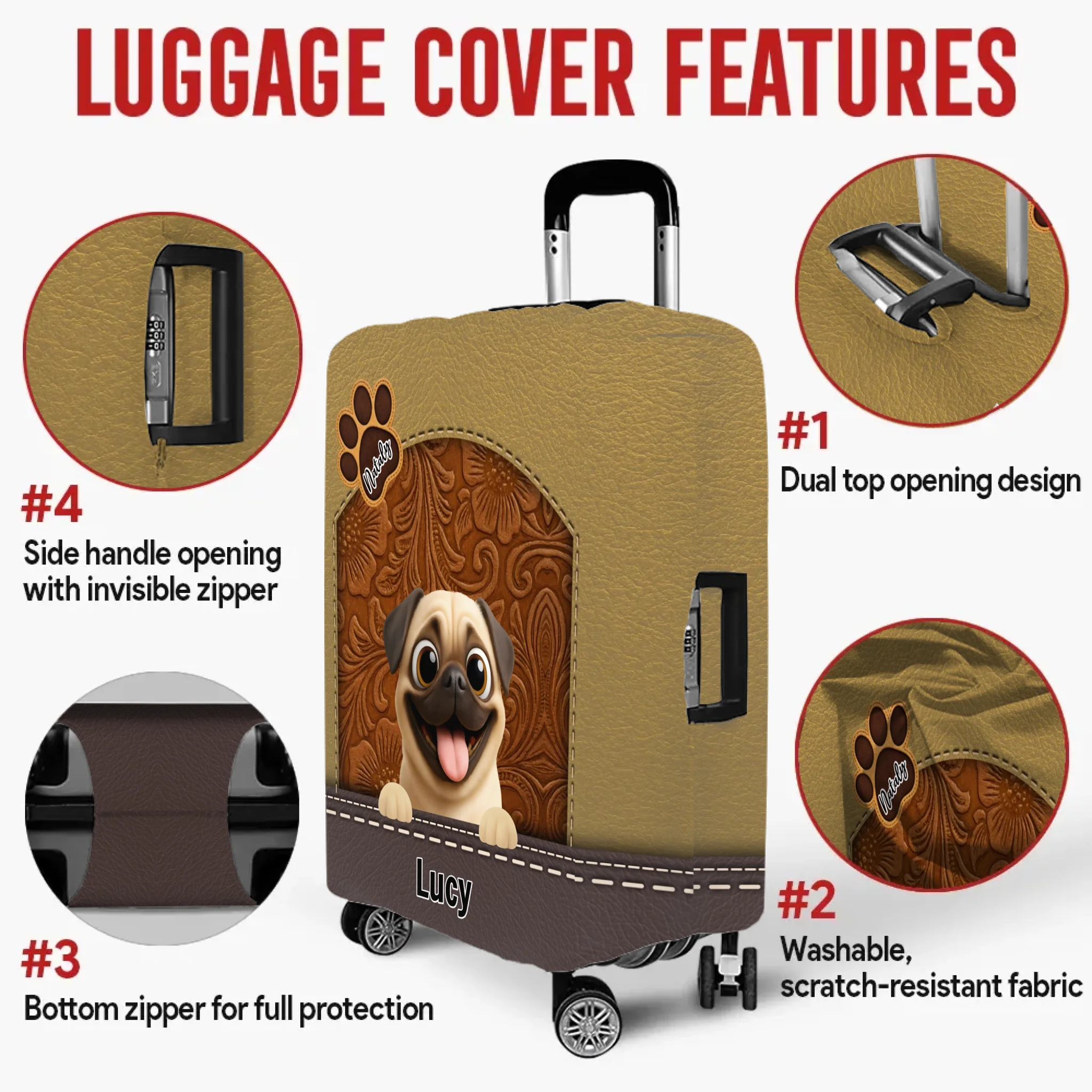 Meaningful Personalized Pug Retro Dog Illustration Luggage Cover Gift | 89Prints