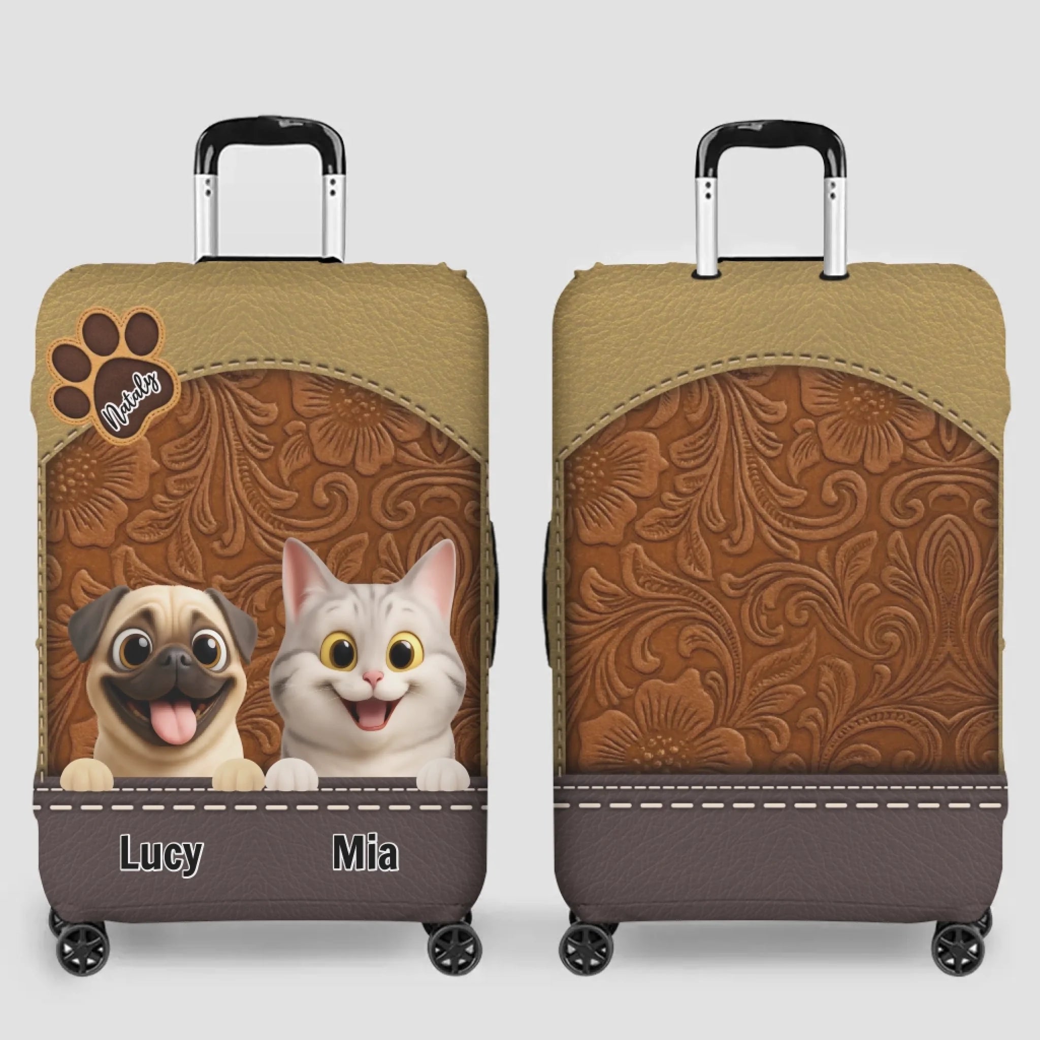 Meaningful Personalized Pug Retro Dog Illustration Luggage Cover Gift | 89Prints