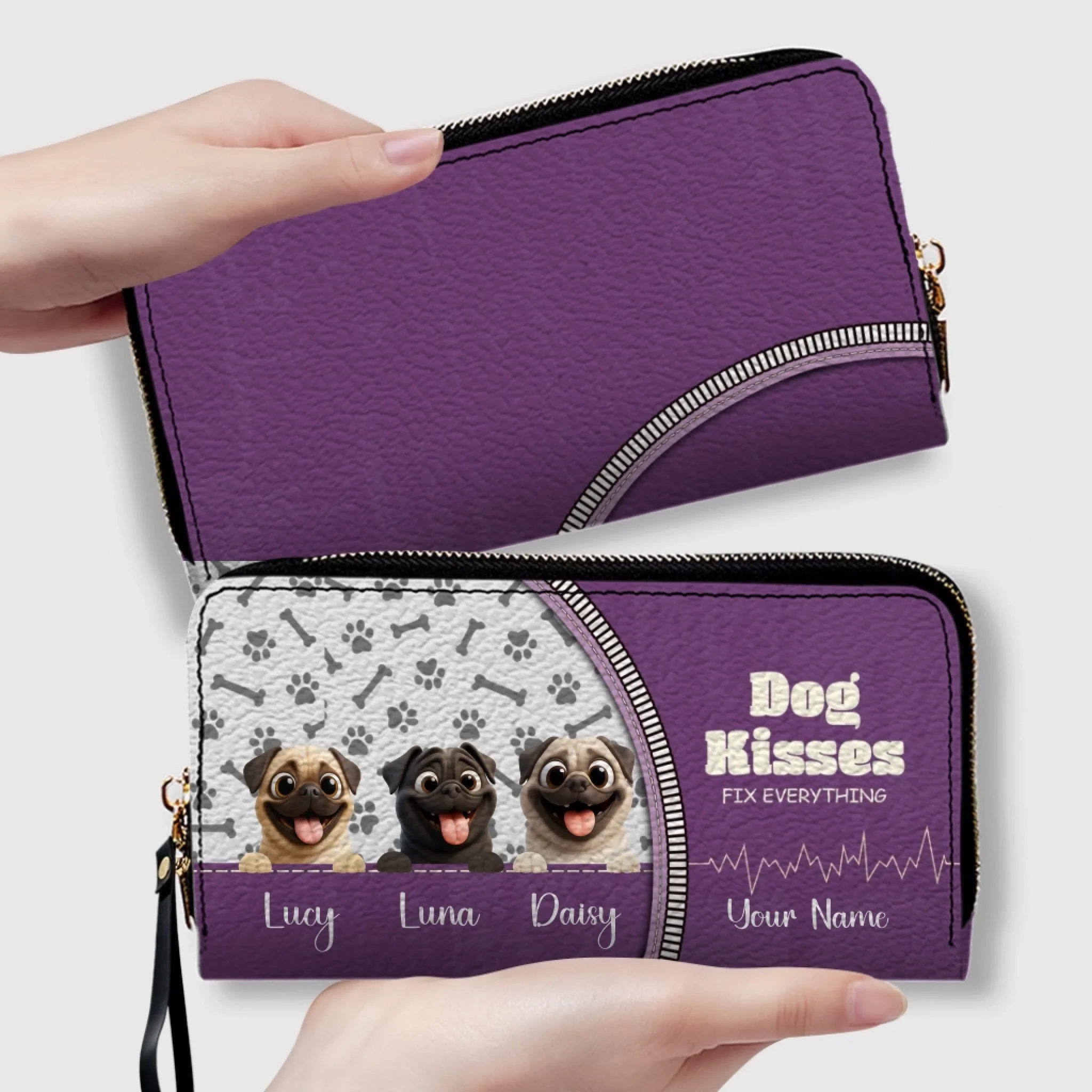 Custom Pug Lover Wallet Present – Dog Kisses Fix Everything | 89Prints