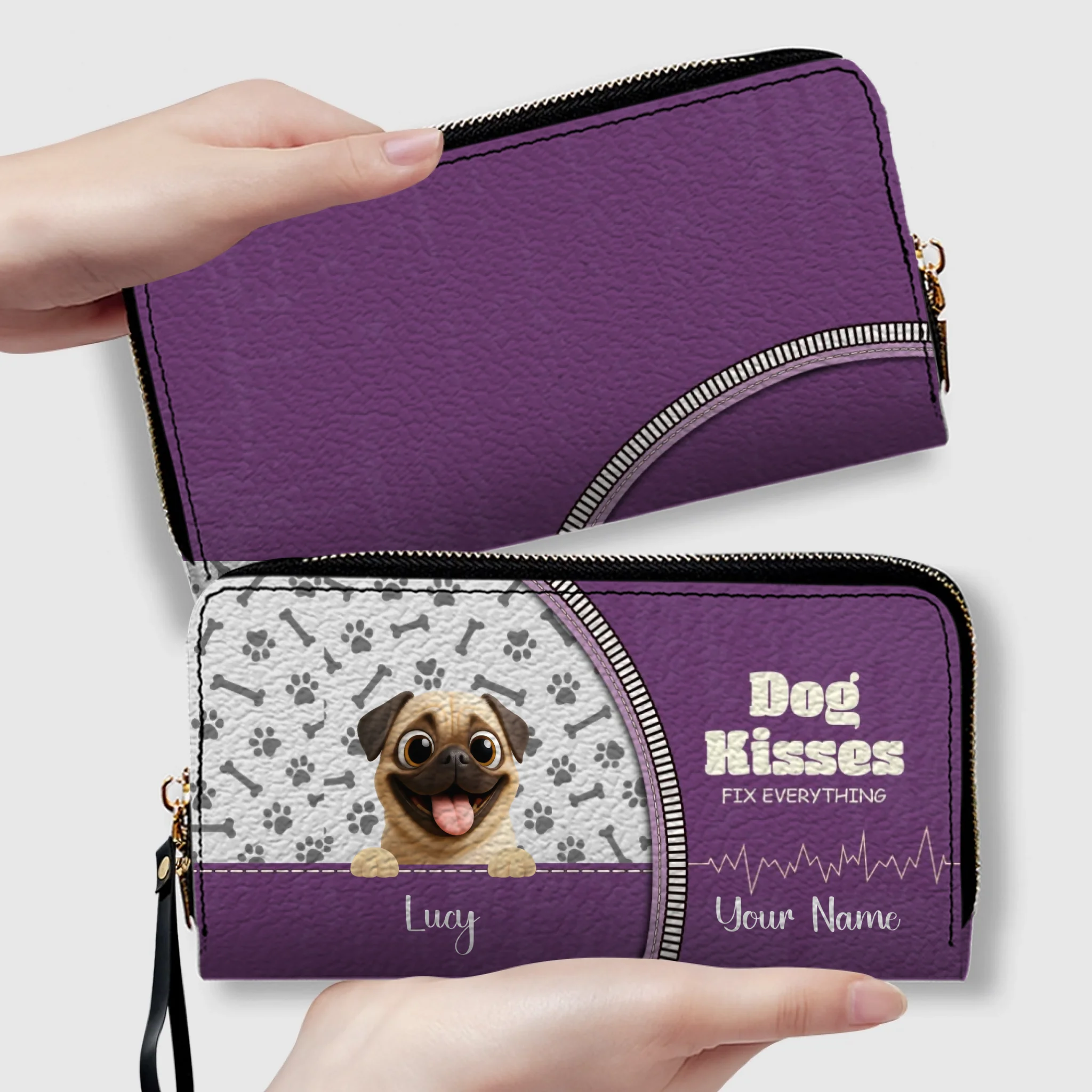 Custom Pug Lover Wallet Present – Dog Kisses Fix Everything | 89Prints