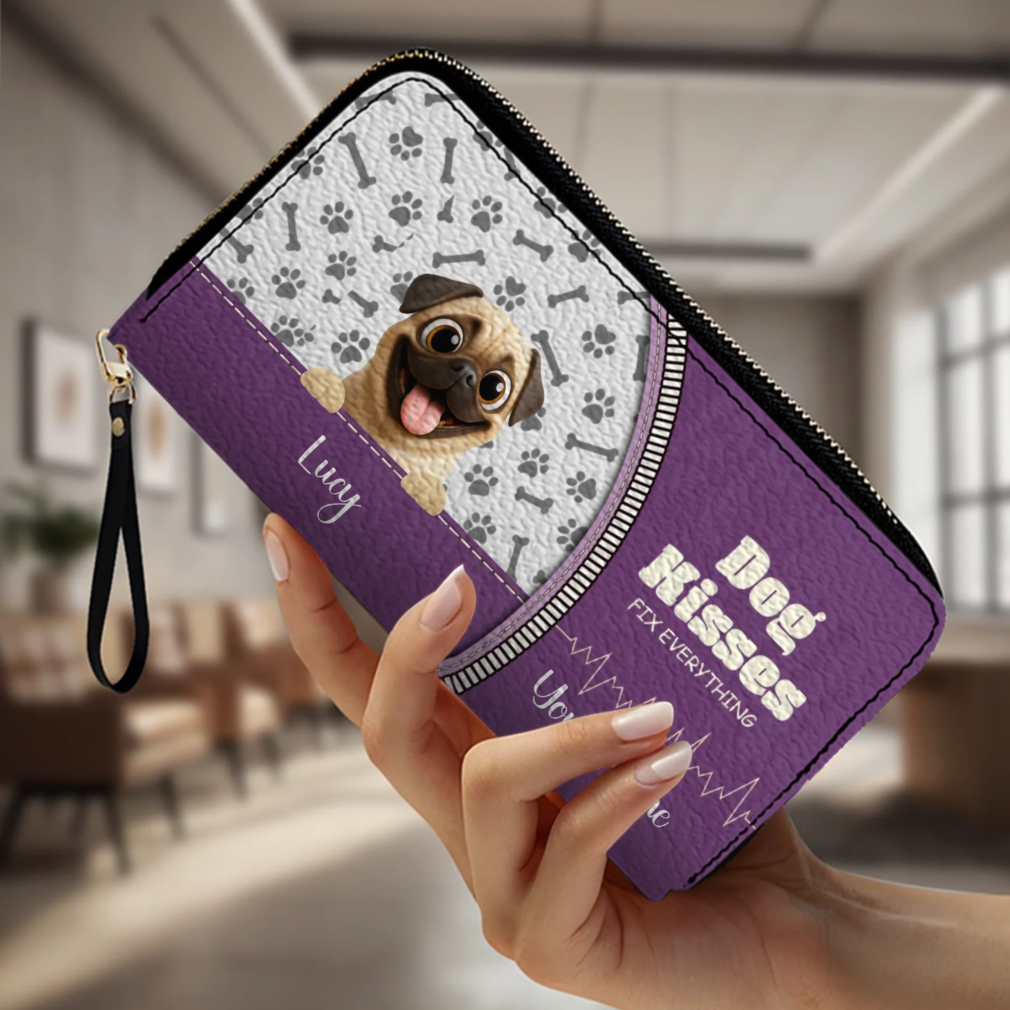 Custom Pug Lover Wallet Present – Dog Kisses Fix Everything | 89Prints