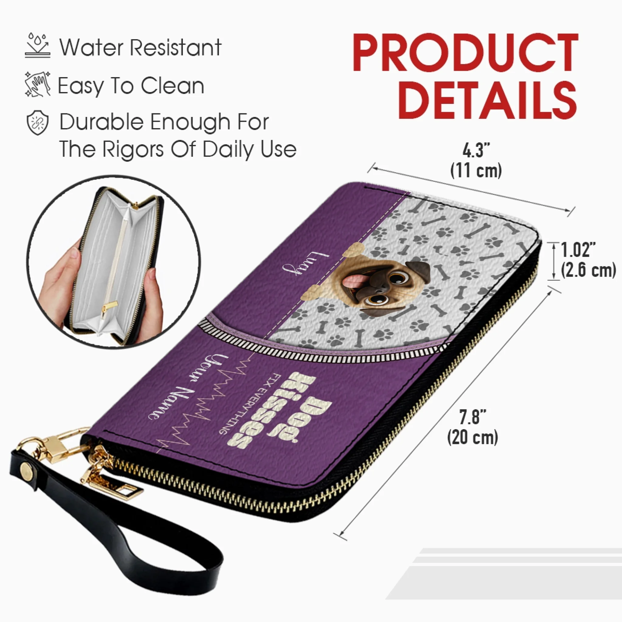 Custom Pug Lover Wallet Present – Dog Kisses Fix Everything | 89Prints