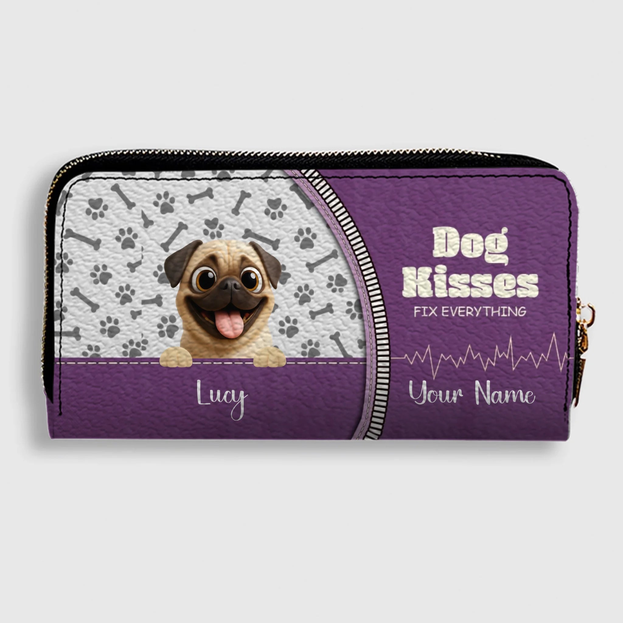 Custom Pug Lover Wallet Present – Dog Kisses Fix Everything | 89Prints
