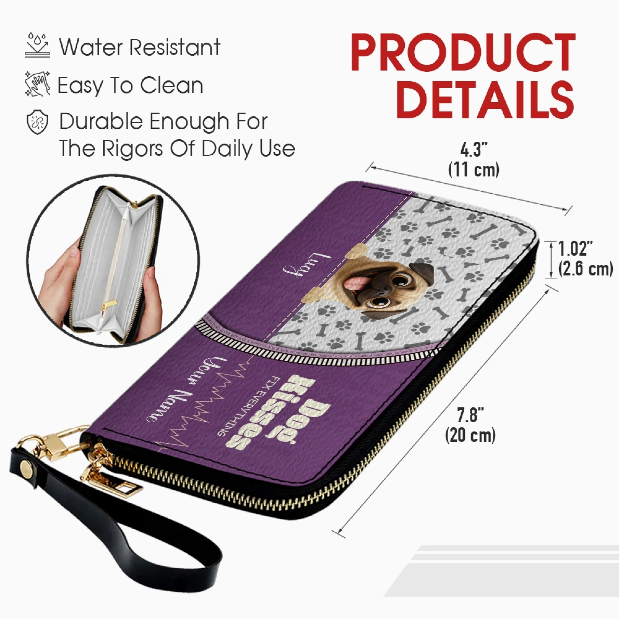 Custom Pug Lover Wallet Present – Dog Kisses Fix Everything | 89Prints