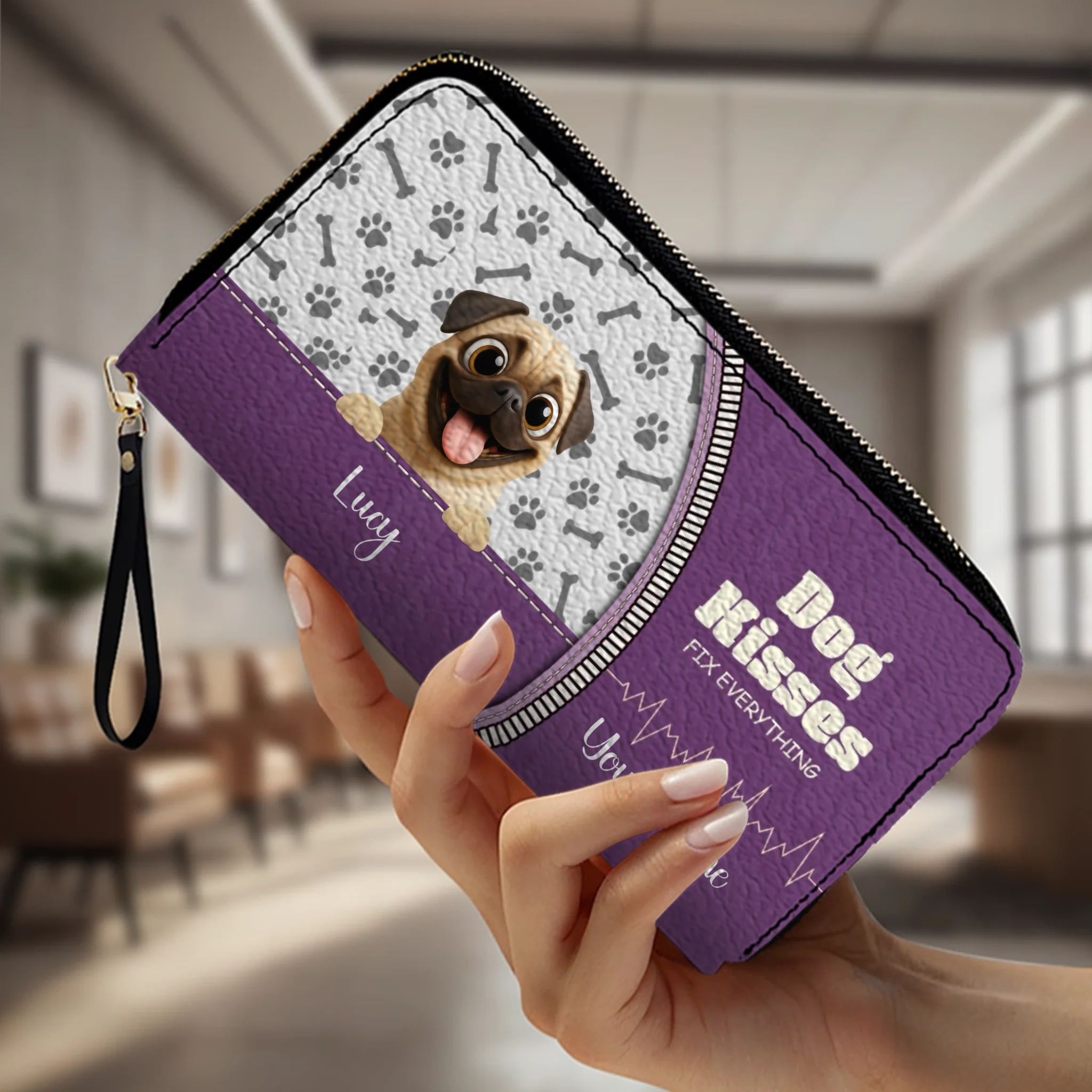 Custom Pug Lover Wallet Present – Dog Kisses Fix Everything | 89Prints