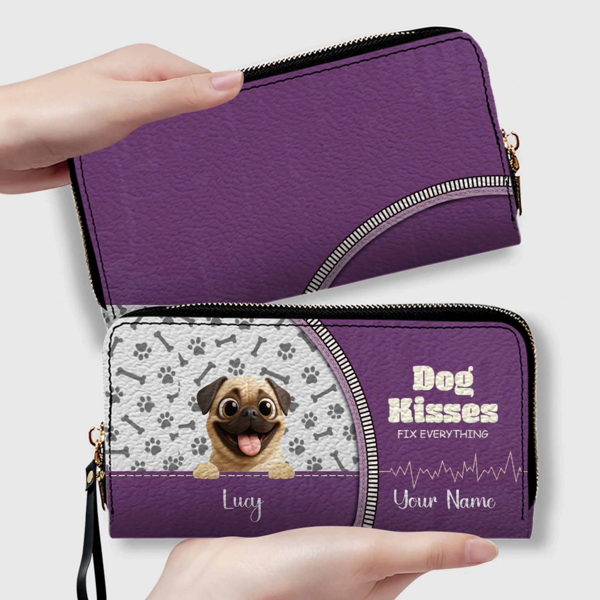 Custom Pug Lover Wallet Present – Dog Kisses Fix Everything | 89Prints