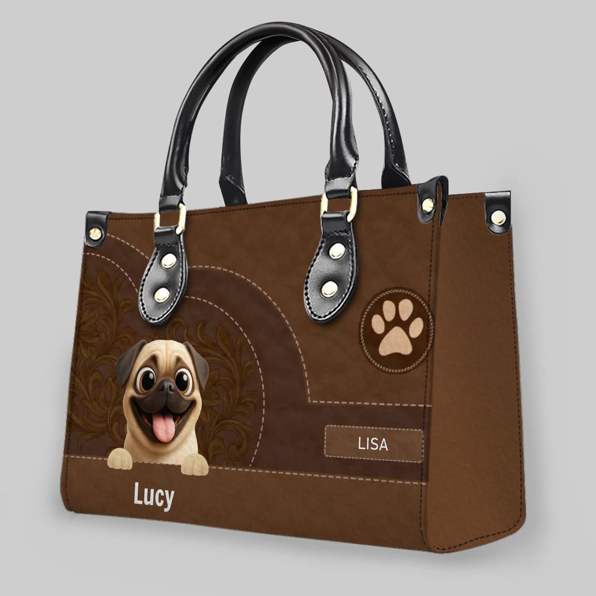 Personalized Pug Vintage Stitched Leather Dog Handbag For Pet Lovers | 89Prints
