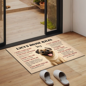 Personalized Pug Doormat – Funny House Rules Mat For Dog Lovers | 89Prints