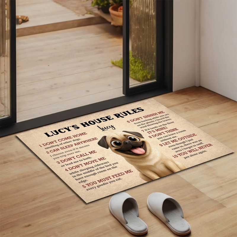 Personalized Pug Doormat – Funny House Rules Mat For Dog Lovers | 89Prints