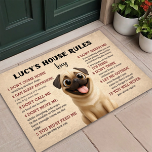 Personalized Pug Doormat – Funny House Rules Mat For Dog Lovers | 89Prints