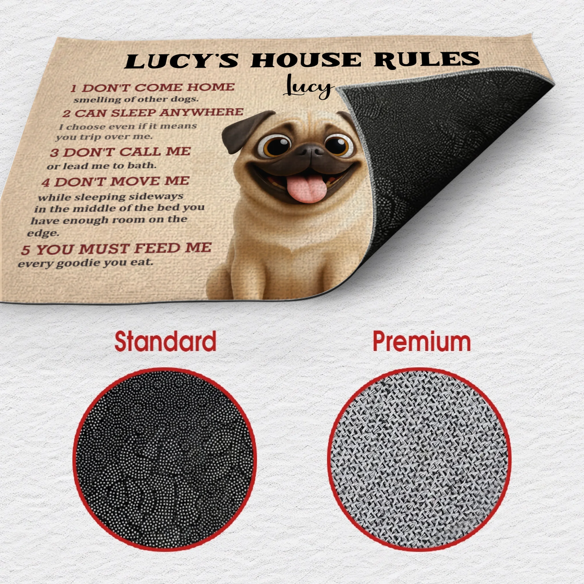 Personalized Pug Doormat – Funny House Rules Mat For Dog Lovers | 89Prints