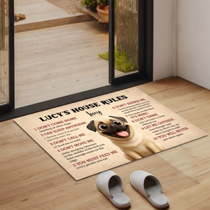 Personalized Pug Doormat – Funny House Rules Mat For Dog Lovers | 89Prints