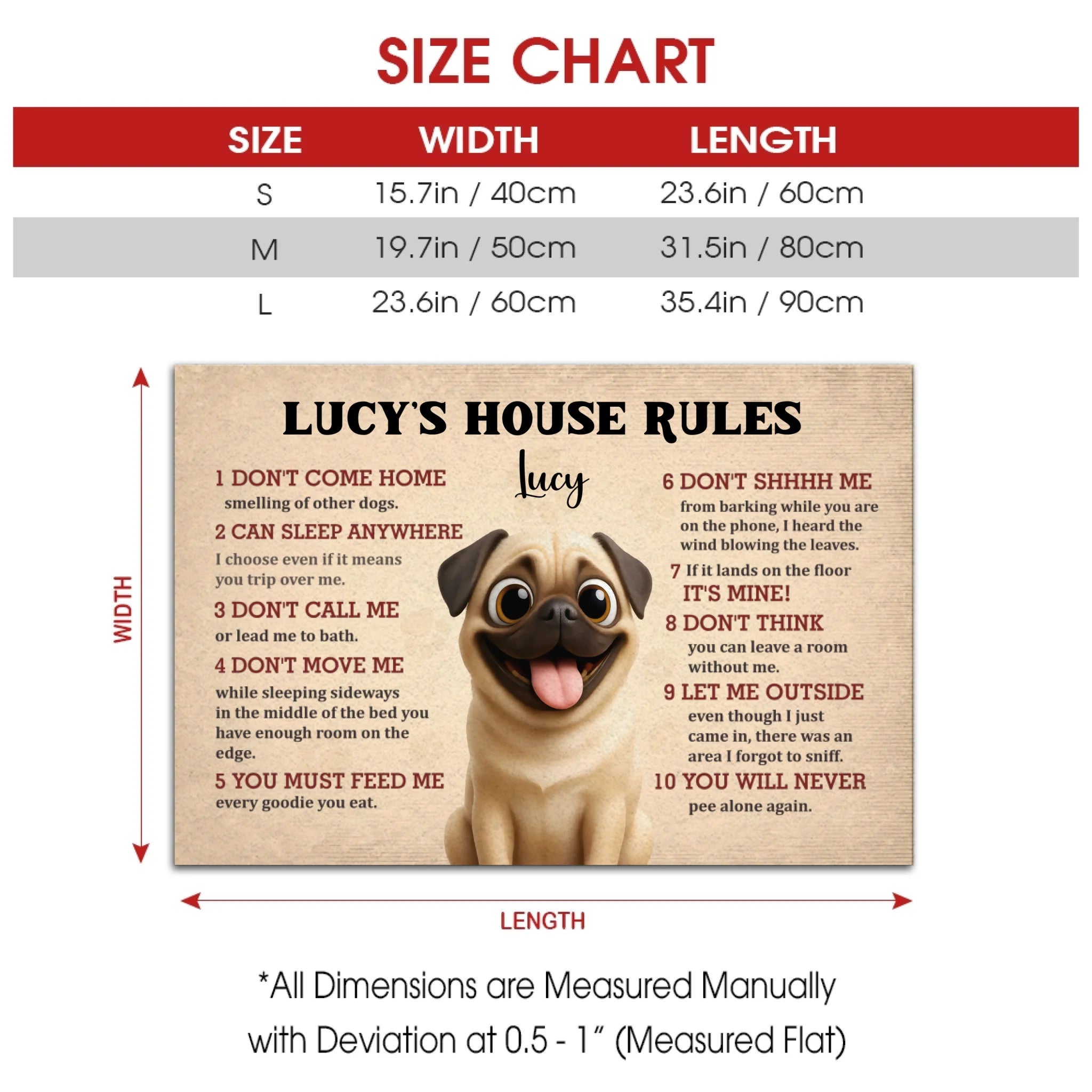 Personalized Pug Doormat – Funny House Rules Mat For Dog Lovers | 89Prints