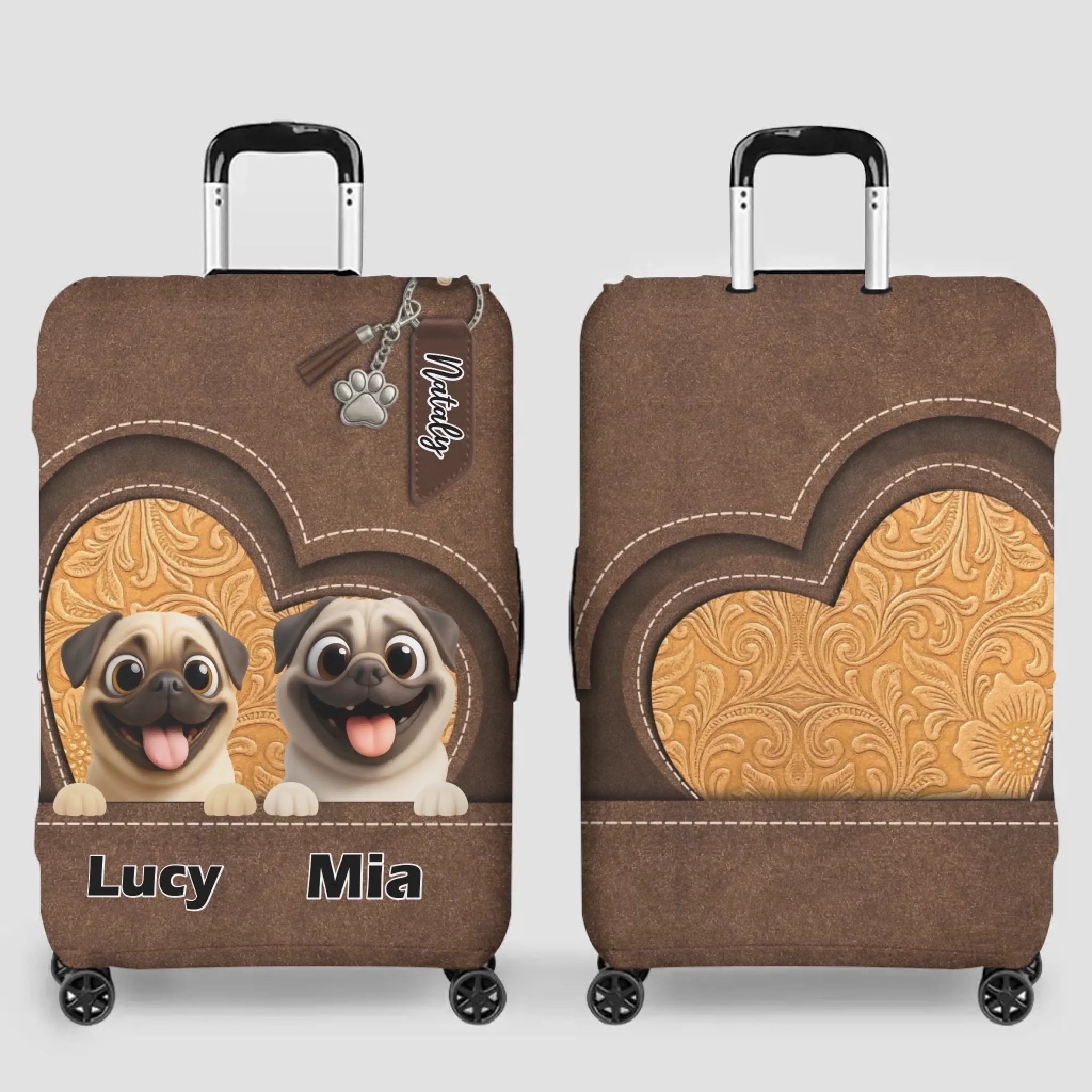 Custom Pug Lover Luggage Cover - Personalized Pet Art & Name | 89Prints