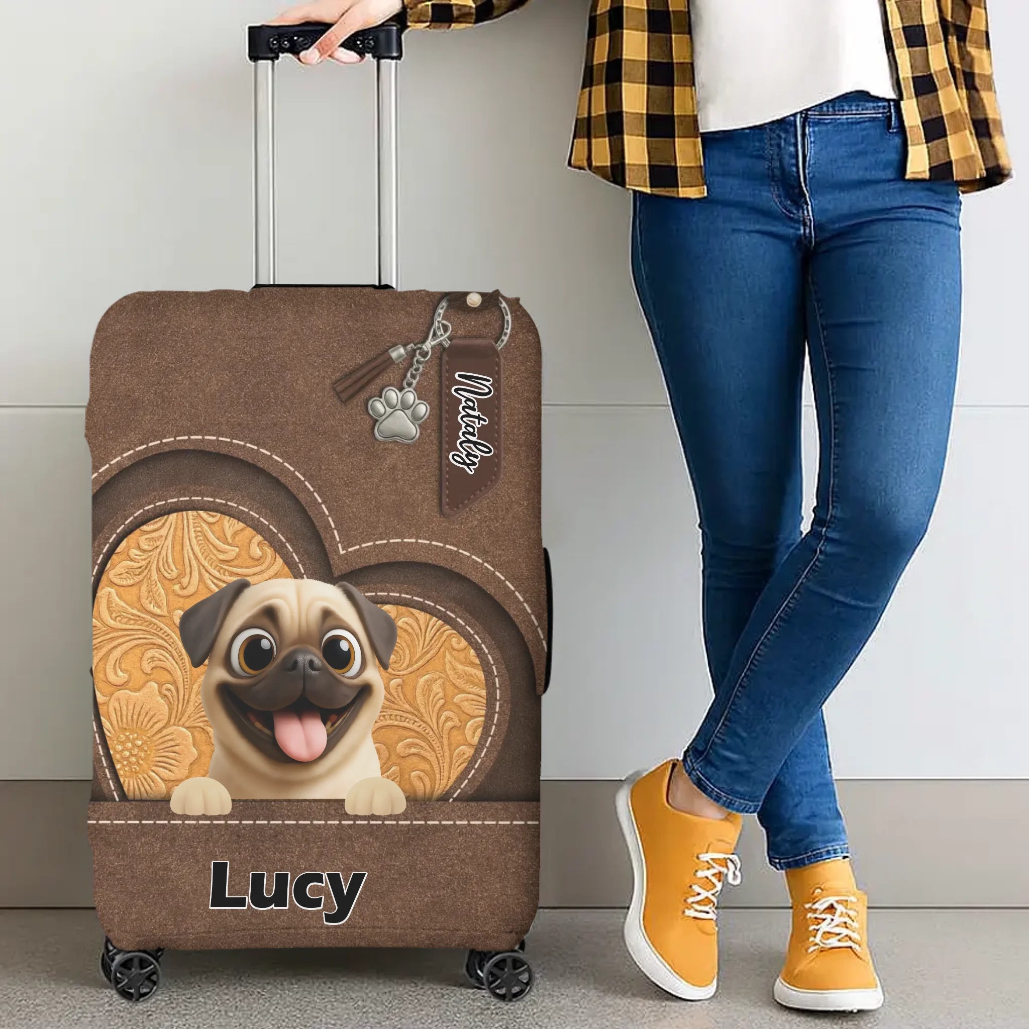 Custom Pug Lover Luggage Cover - Personalized Pet Art & Name | 89Prints