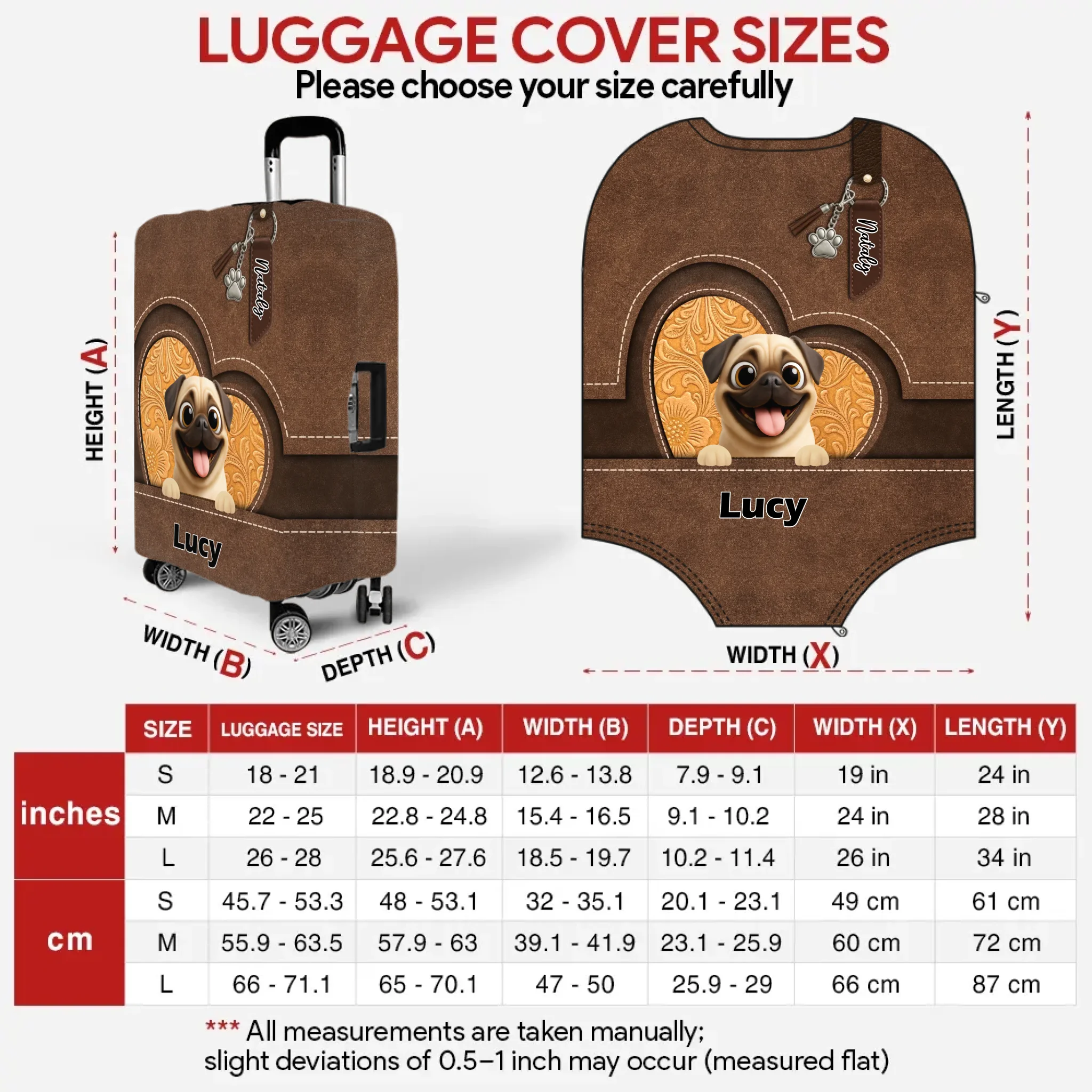 Custom Pug Lover Luggage Cover - Personalized Pet Art & Name | 89Prints