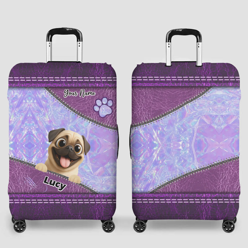 Custom Pug Lover Luggage Cover – Iridescent Purple Personalized Design | 89Prints