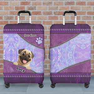 Custom Pug Lover Luggage Cover – Iridescent Purple Personalized Design | 89Prints