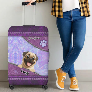 Custom Pug Lover Luggage Cover – Iridescent Purple Personalized Design | 89Prints
