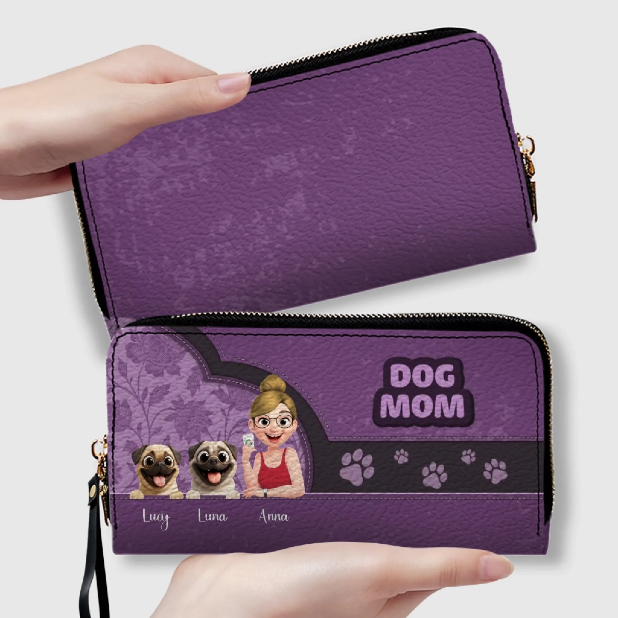 Personalized Pug Lover Wallet – Dog Mom Faux Leather Cartoon Design | 89Prints