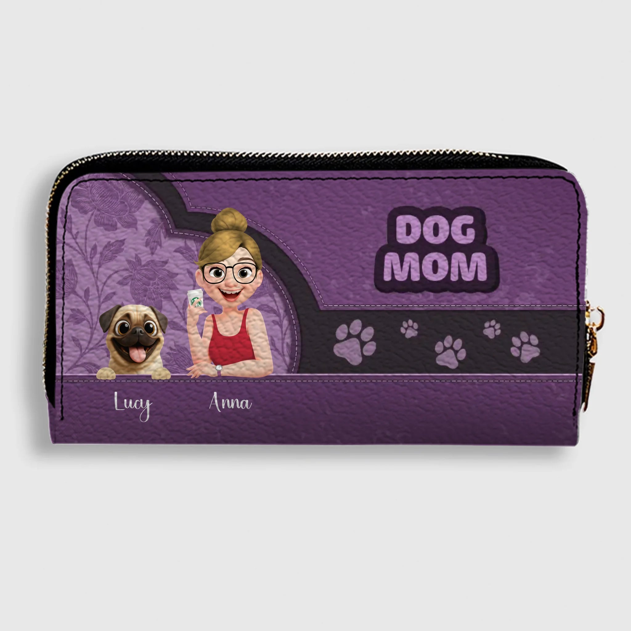 Personalized Pug Lover Wallet – Dog Mom Faux Leather Cartoon Design | 89Prints