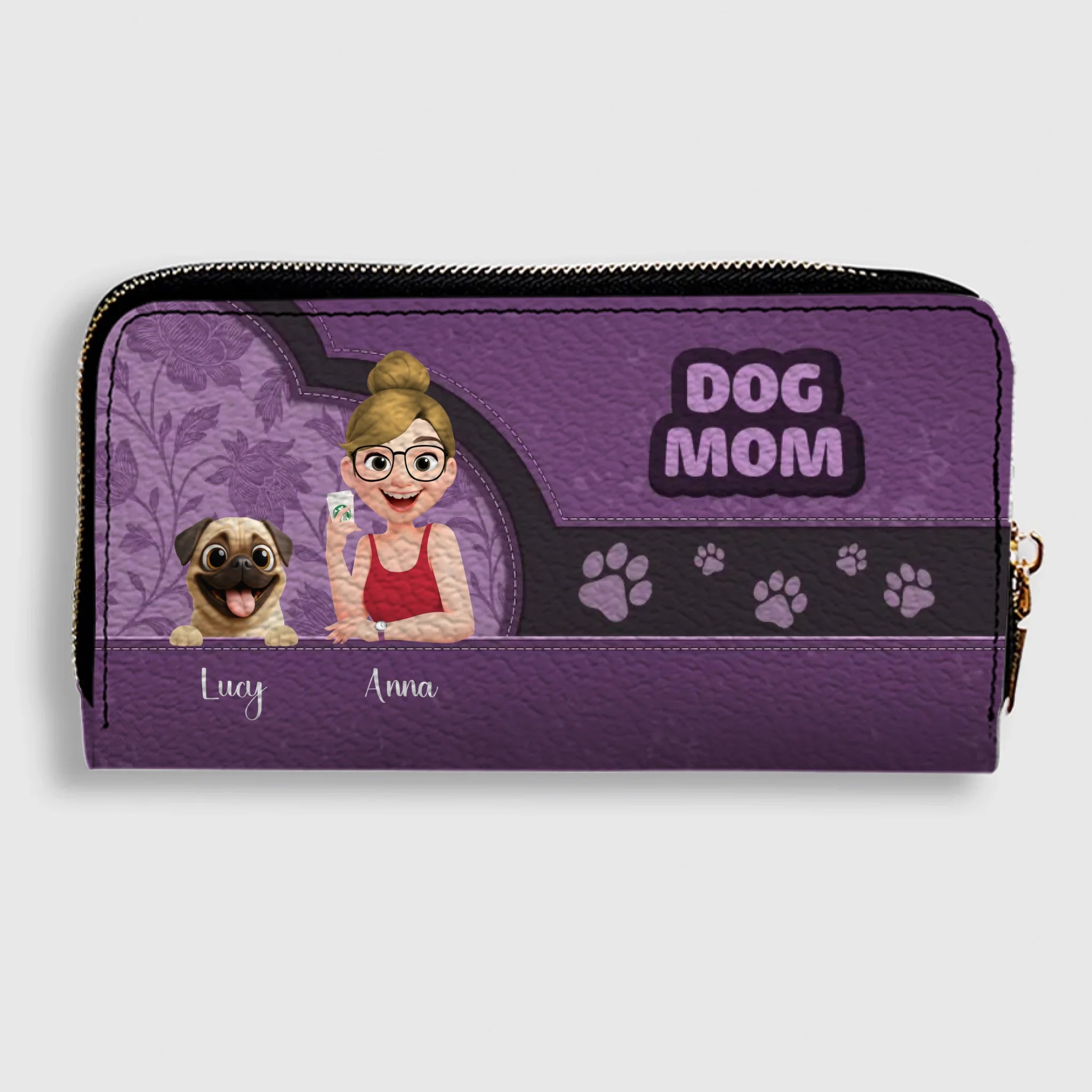 Personalized Pug Lover Wallet – Dog Mom Faux Leather Cartoon Design | 89Prints