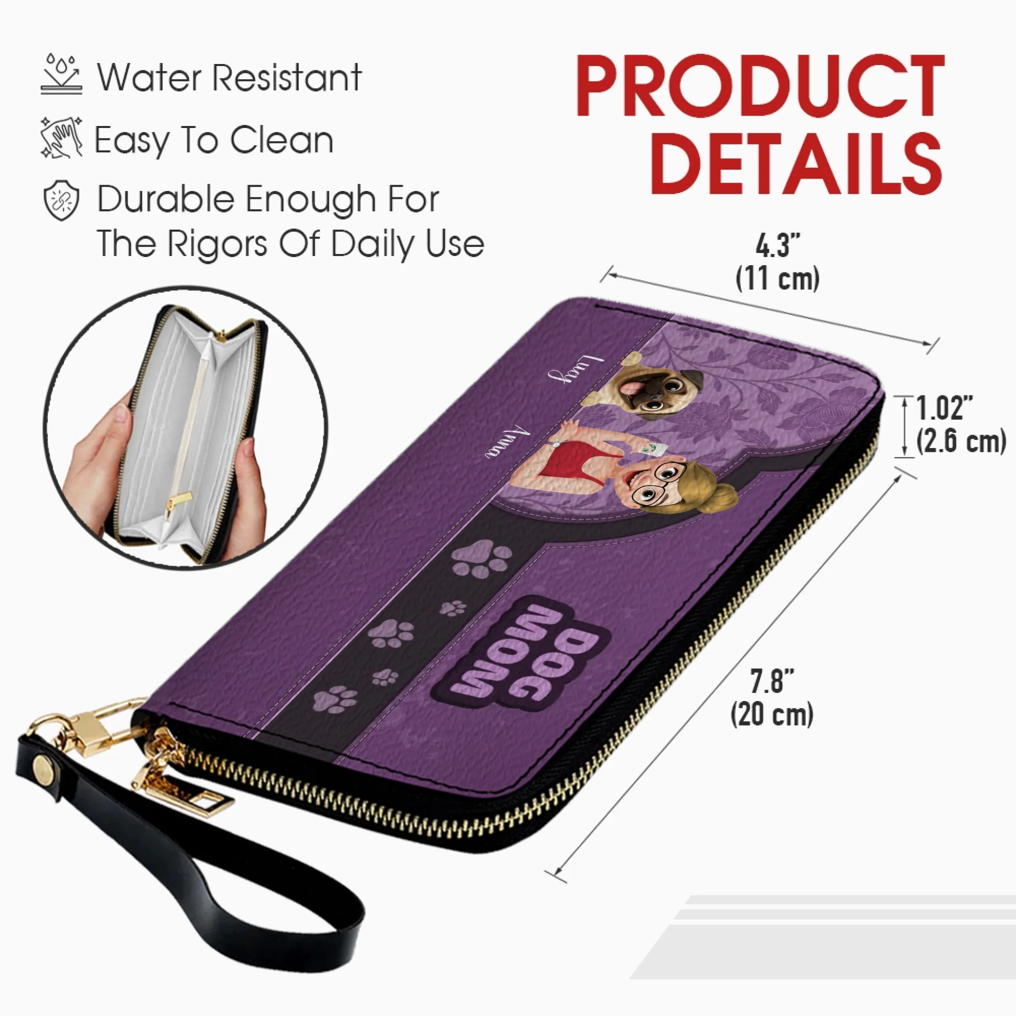 Personalized Pug Lover Wallet – Dog Mom Faux Leather Cartoon Design | 89Prints