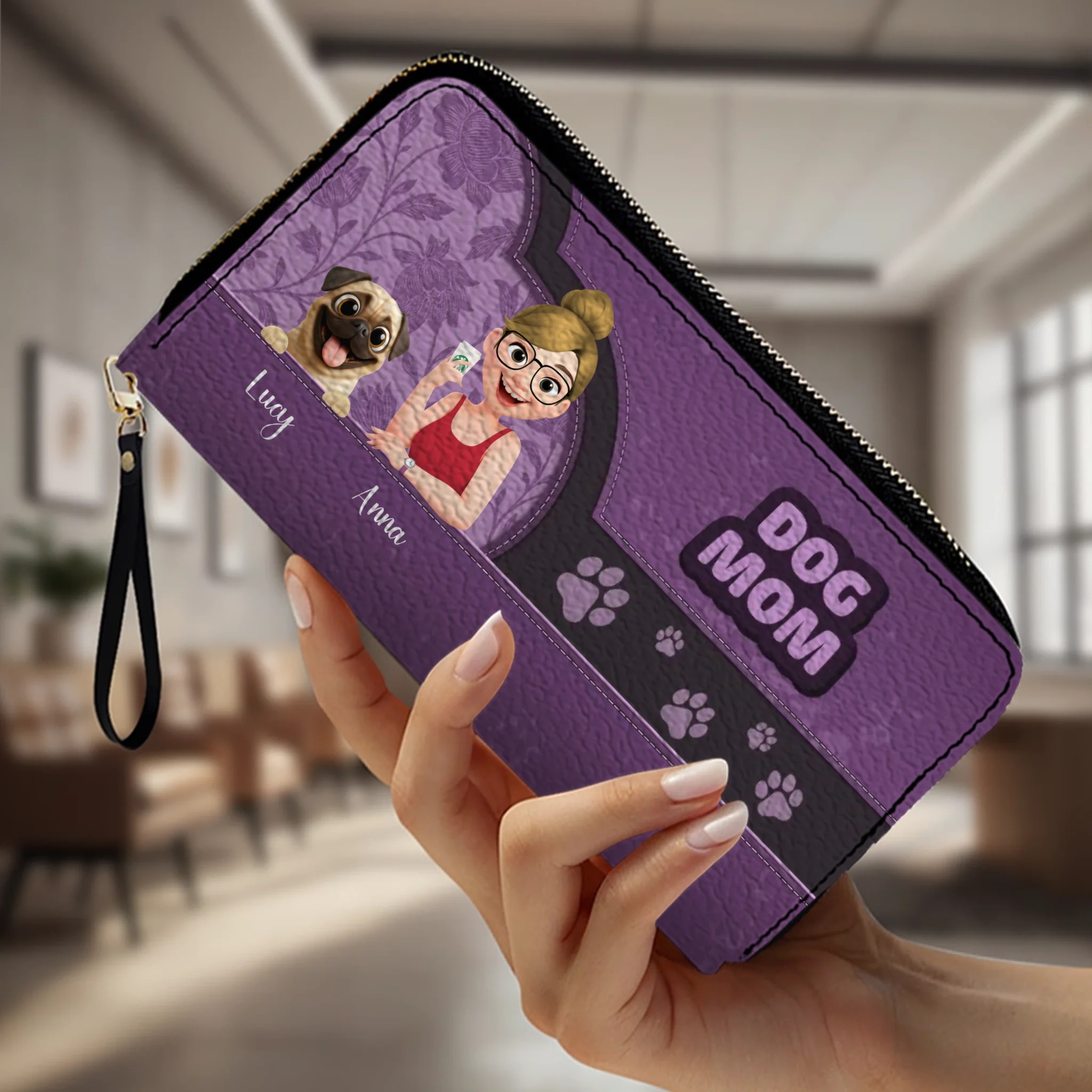 Personalized Pug Lover Wallet – Dog Mom Faux Leather Cartoon Design | 89Prints